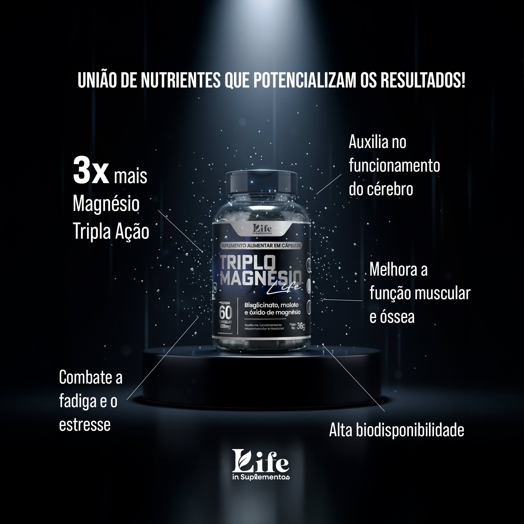 Triplo Magnésio Life In - 60 Capsulas – Vitalidade e Saúde Óssea em Cápsulas.