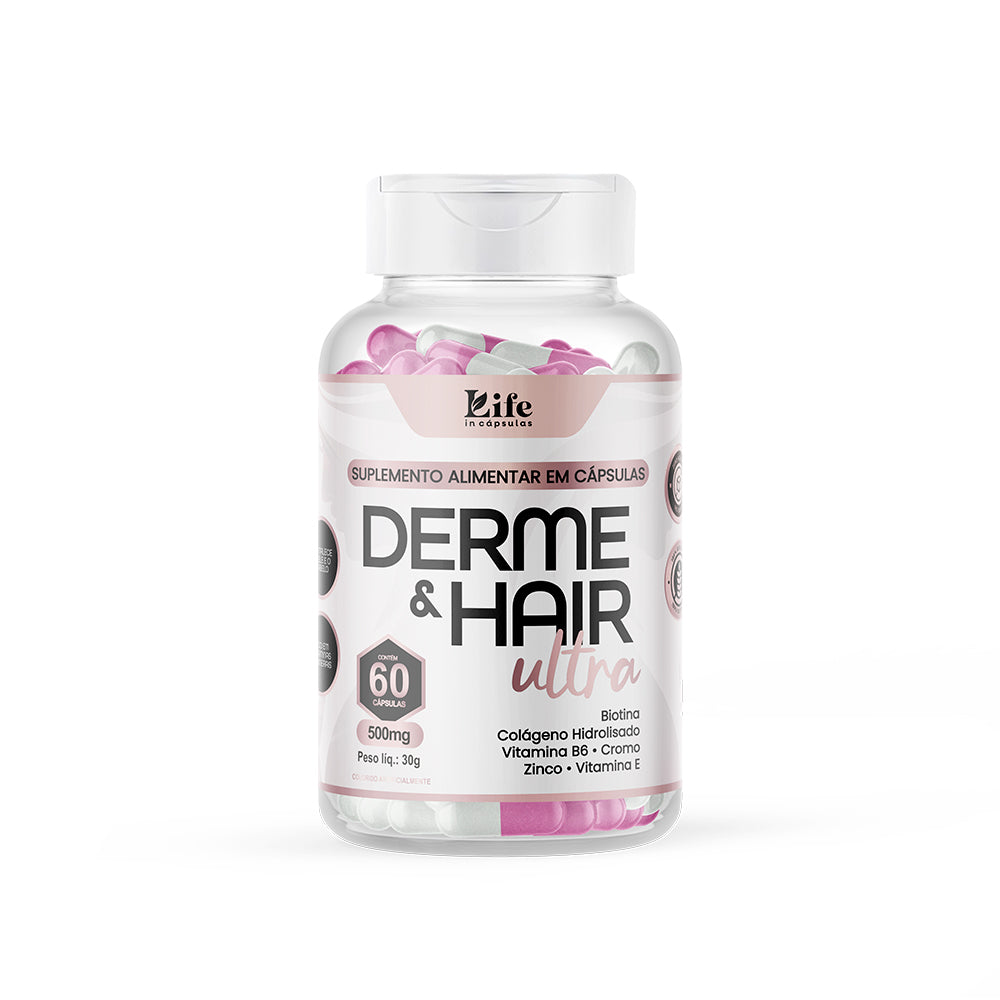 Derme & Hair Ultra 60 Cápsulas – Biotina, Colágeno, Zinco e Vitaminas para Cabelos e Unhas Fortes
