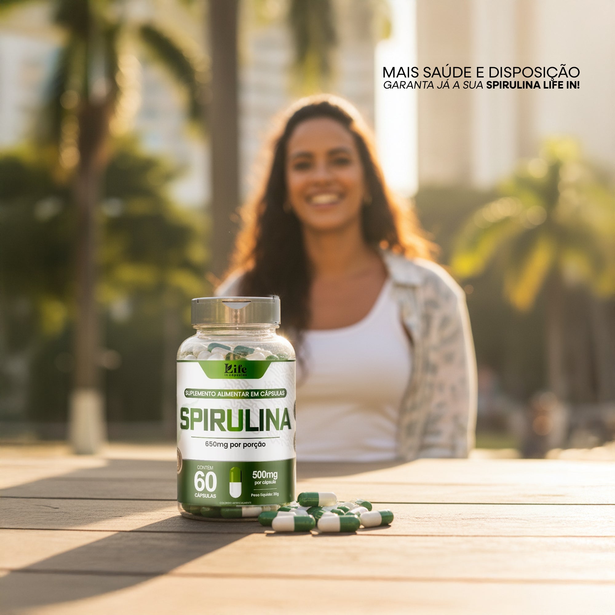 Spirulina Life In - 300 Cápsulas - Suplemento Alimentar Antioxidante e Bem-Estar