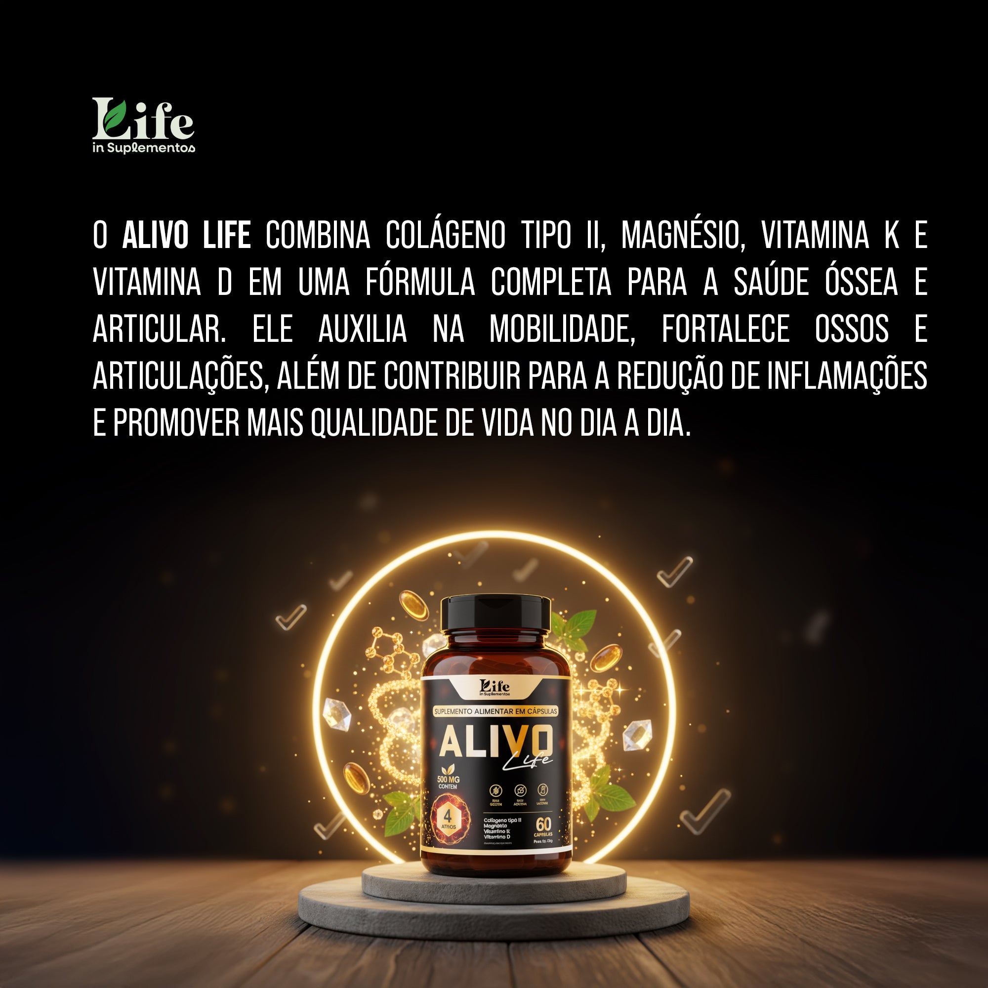 Alivo Life 60 Cápsulas – Saúde das Articulações, Ossos e Mobilidade com Colágeno Tipo II e Magnésio
