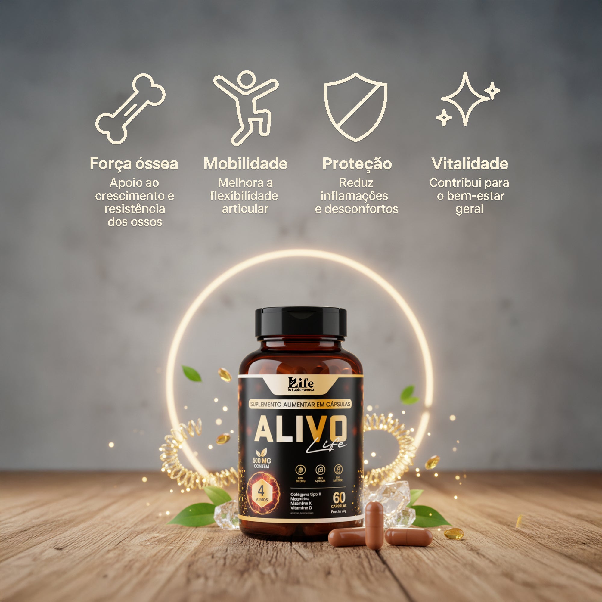 Alivo Life 60 Cápsulas – Saúde das Articulações, Ossos e Mobilidade com Colágeno Tipo II e Magnésio