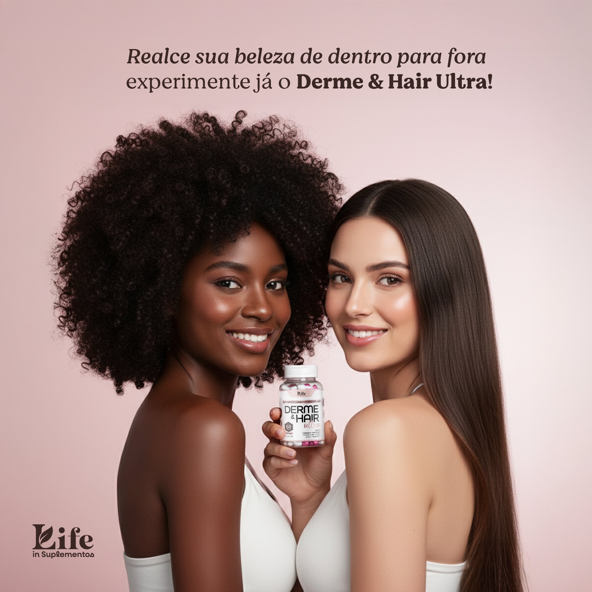 Derme & Hair Ultra 60 Cápsulas – Biotina, Colágeno, Zinco e Vitaminas para Cabelos e Unhas Fortes