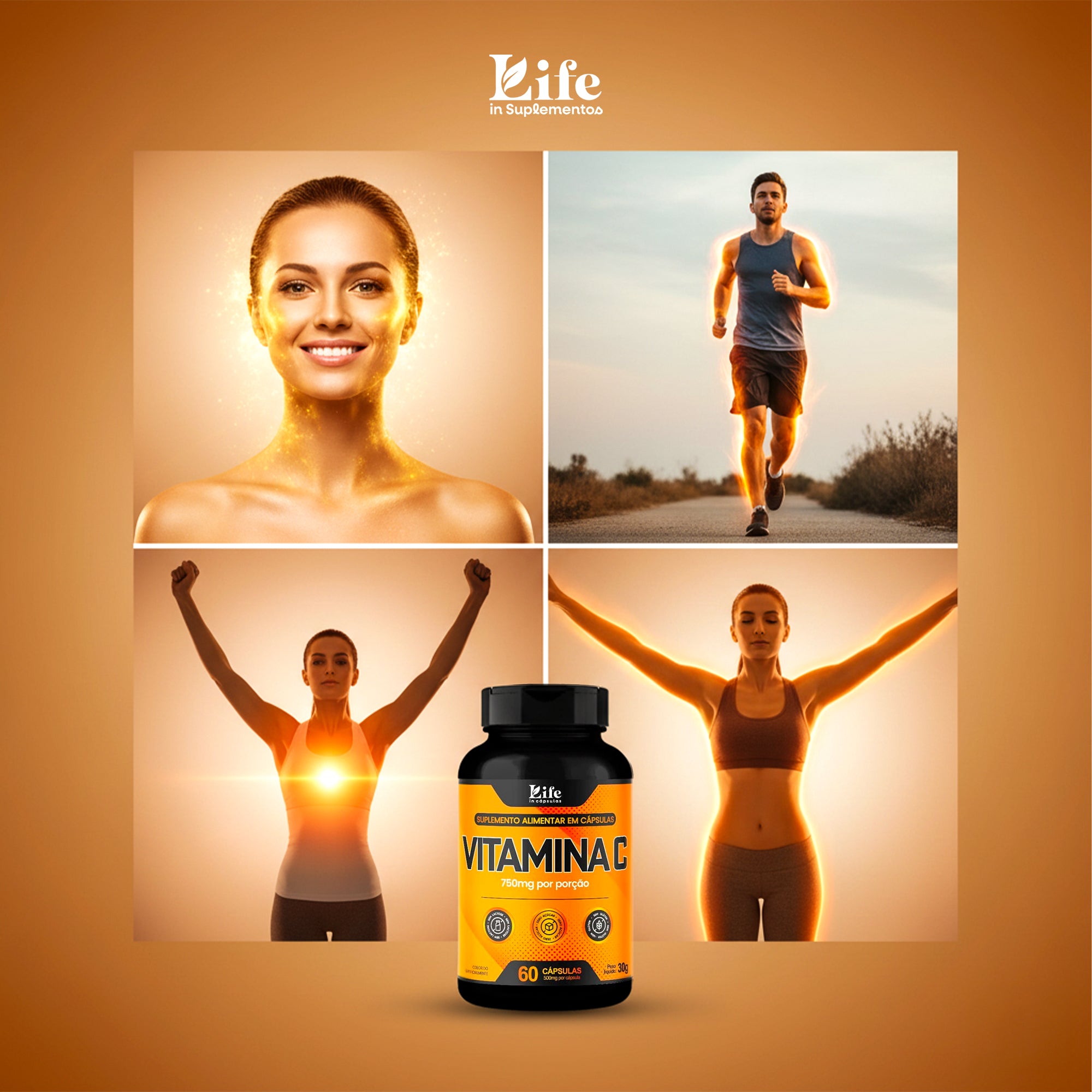 Vitamina C Life In | 750Mg - 60 Capsulas | Suplemento Alimentar para Imunidade e Energia.