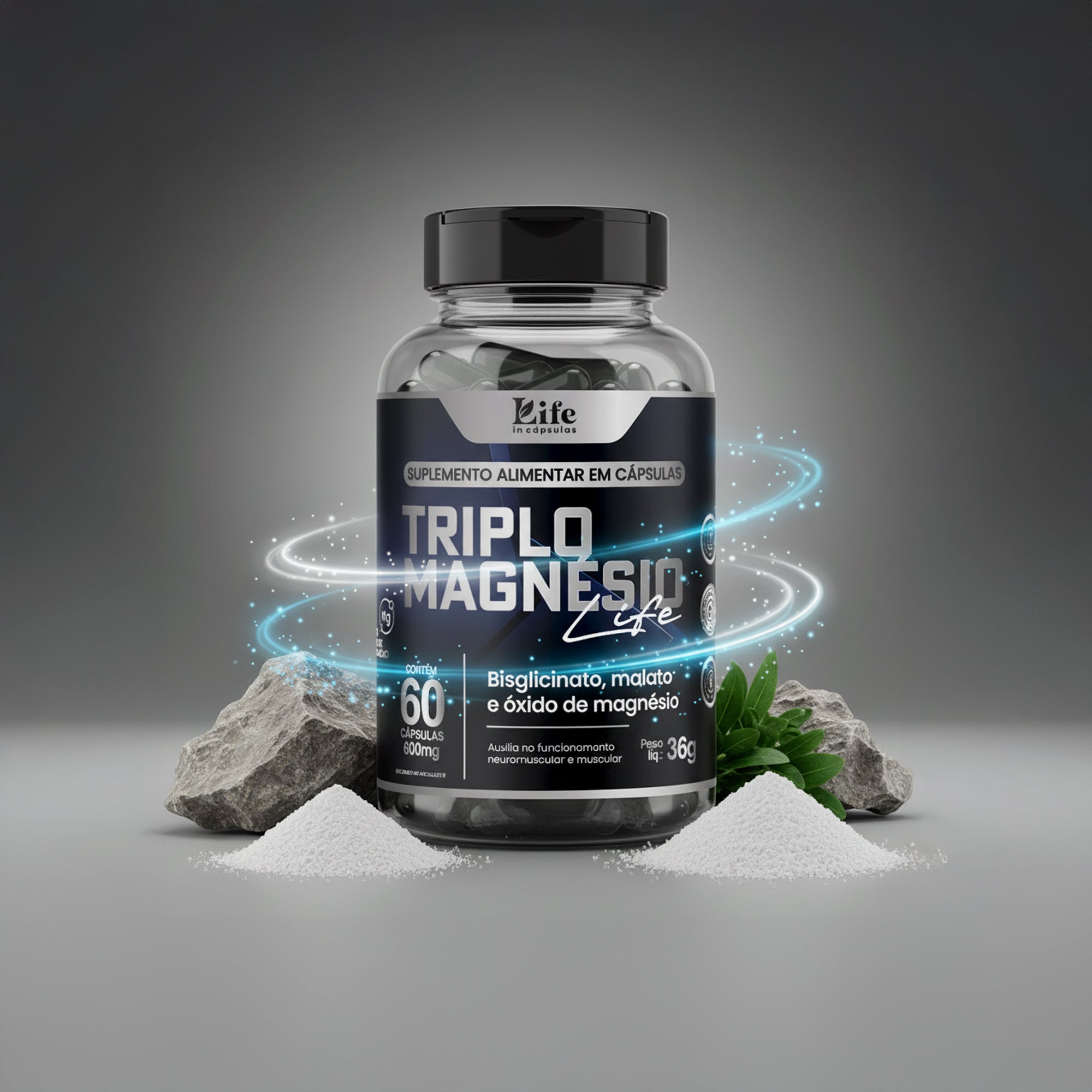 Triplo Magnésio Life In - 60 Capsulas – Vitalidade e Saúde Óssea em Cápsulas.