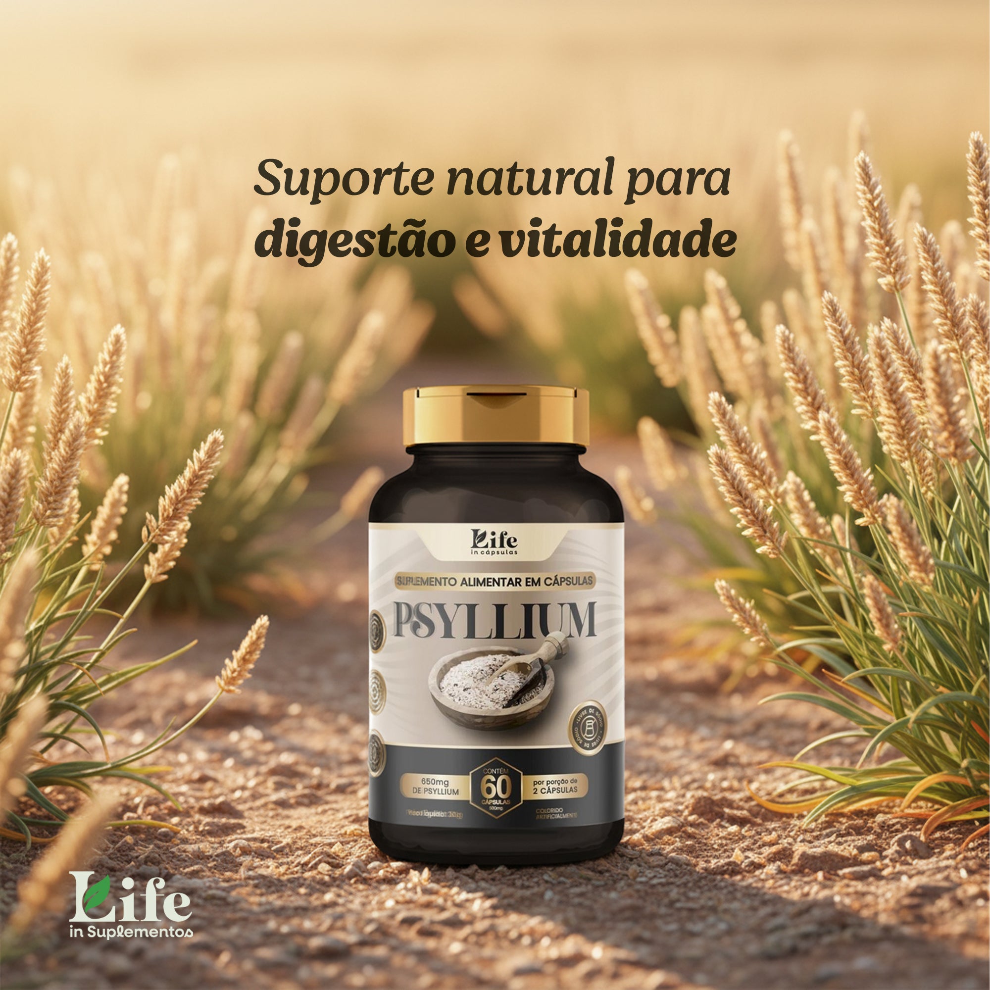 Psyllium Life In - 60 Capsulas | Suplemento para auxilio a Saúde Intestinal e na Saciedade.