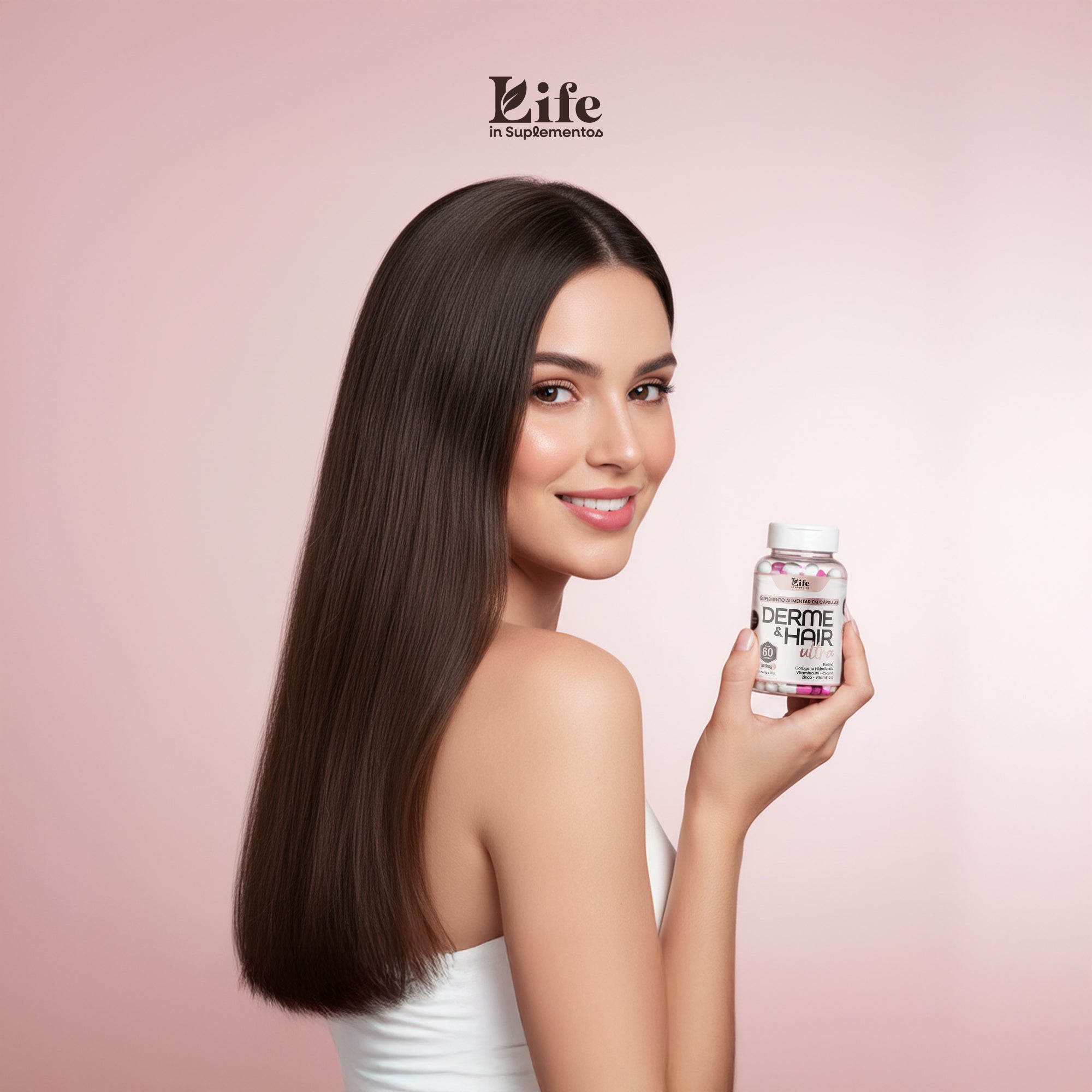 Derme & Hair Ultra 60 Cápsulas – Biotina, Colágeno, Zinco e Vitaminas para Cabelos e Unhas Fortes