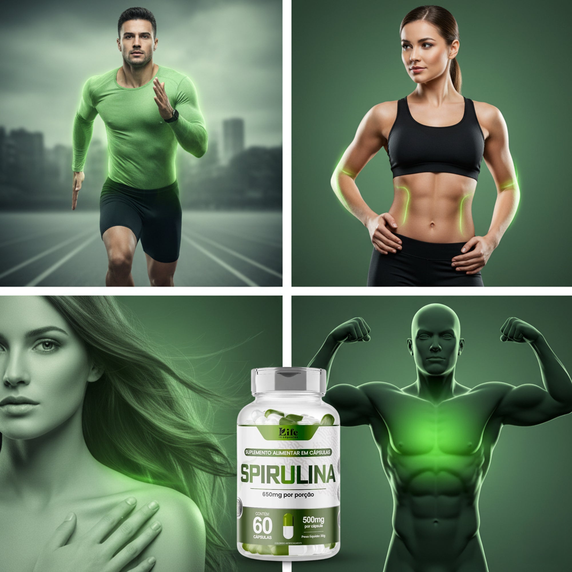Spirulina Life In - 300 Cápsulas - Suplemento Alimentar Antioxidante e Bem-Estar