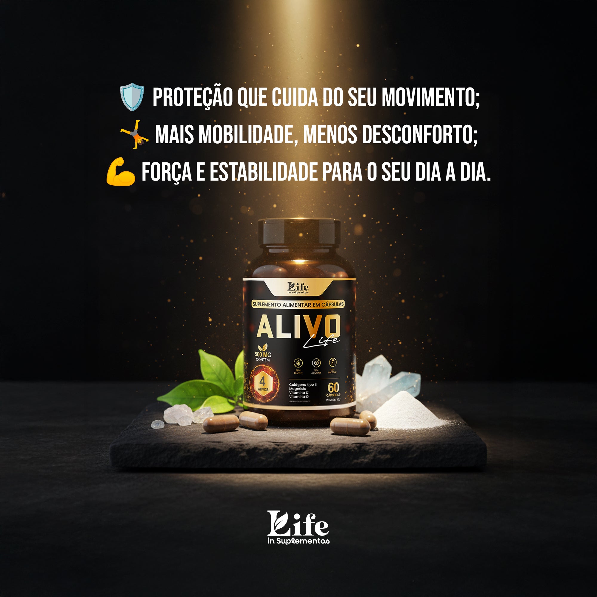 Alivo Life 60 Cápsulas – Saúde das Articulações, Ossos e Mobilidade com Colágeno Tipo II e Magnésio