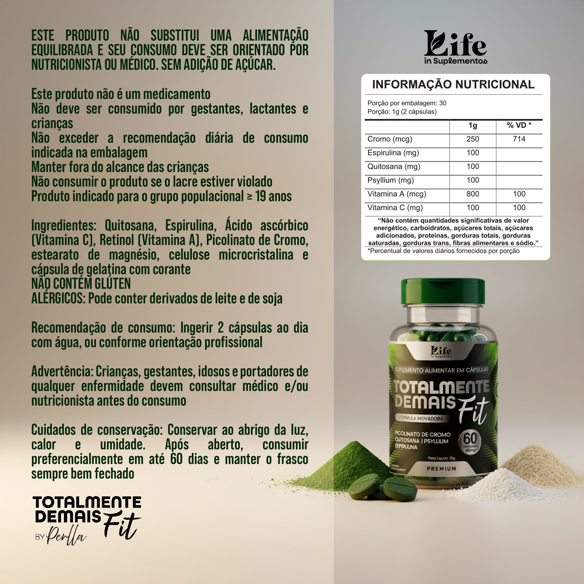 Totalmente Demais - 60 Capsulas - Suplemento Alimentar - Bem Estar Fitness.