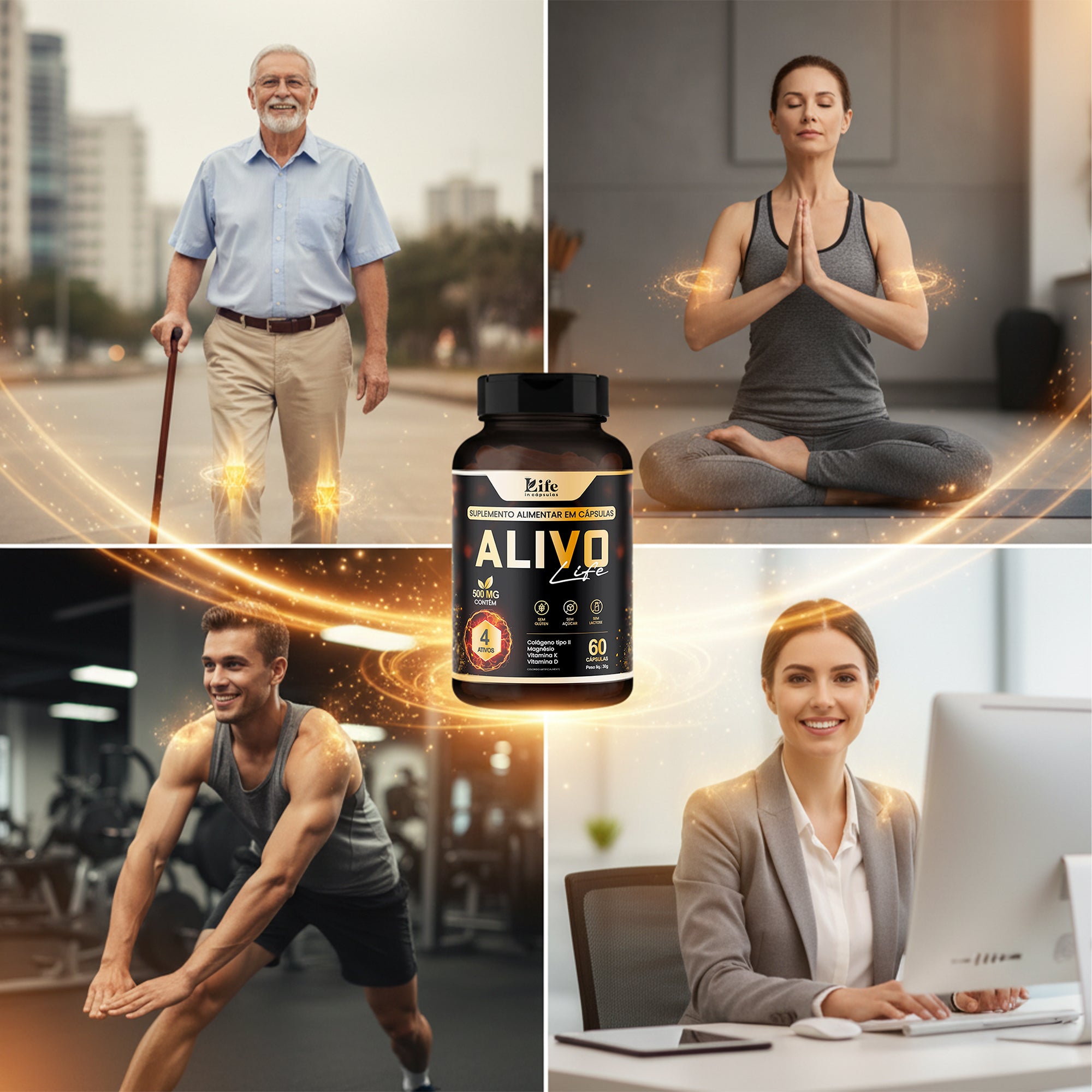 Alivo Life 60 Cápsulas – Saúde das Articulações, Ossos e Mobilidade com Colágeno Tipo II e Magnésio