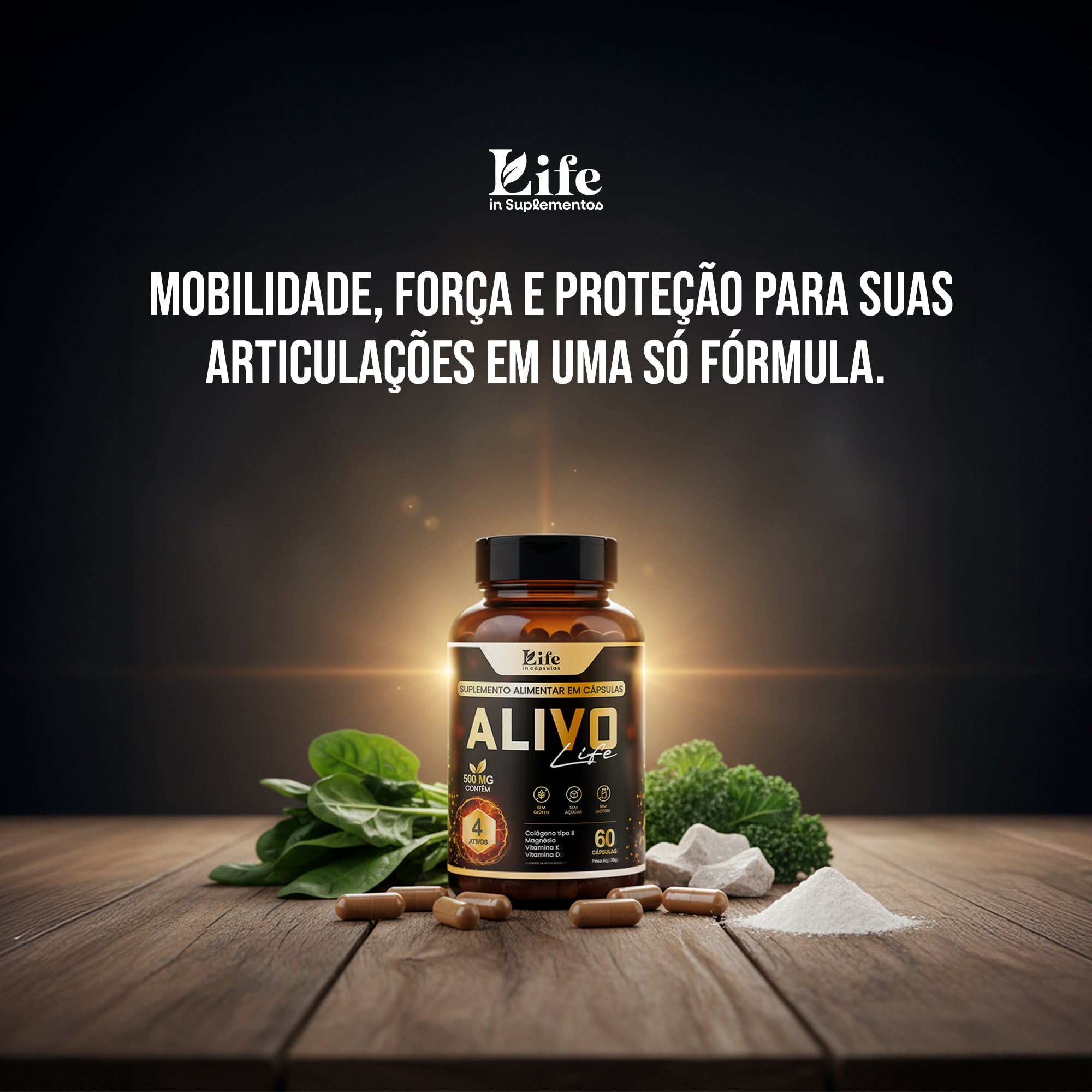 Alivo Life 60 Cápsulas – Saúde das Articulações, Ossos e Mobilidade com Colágeno Tipo II e Magnésio