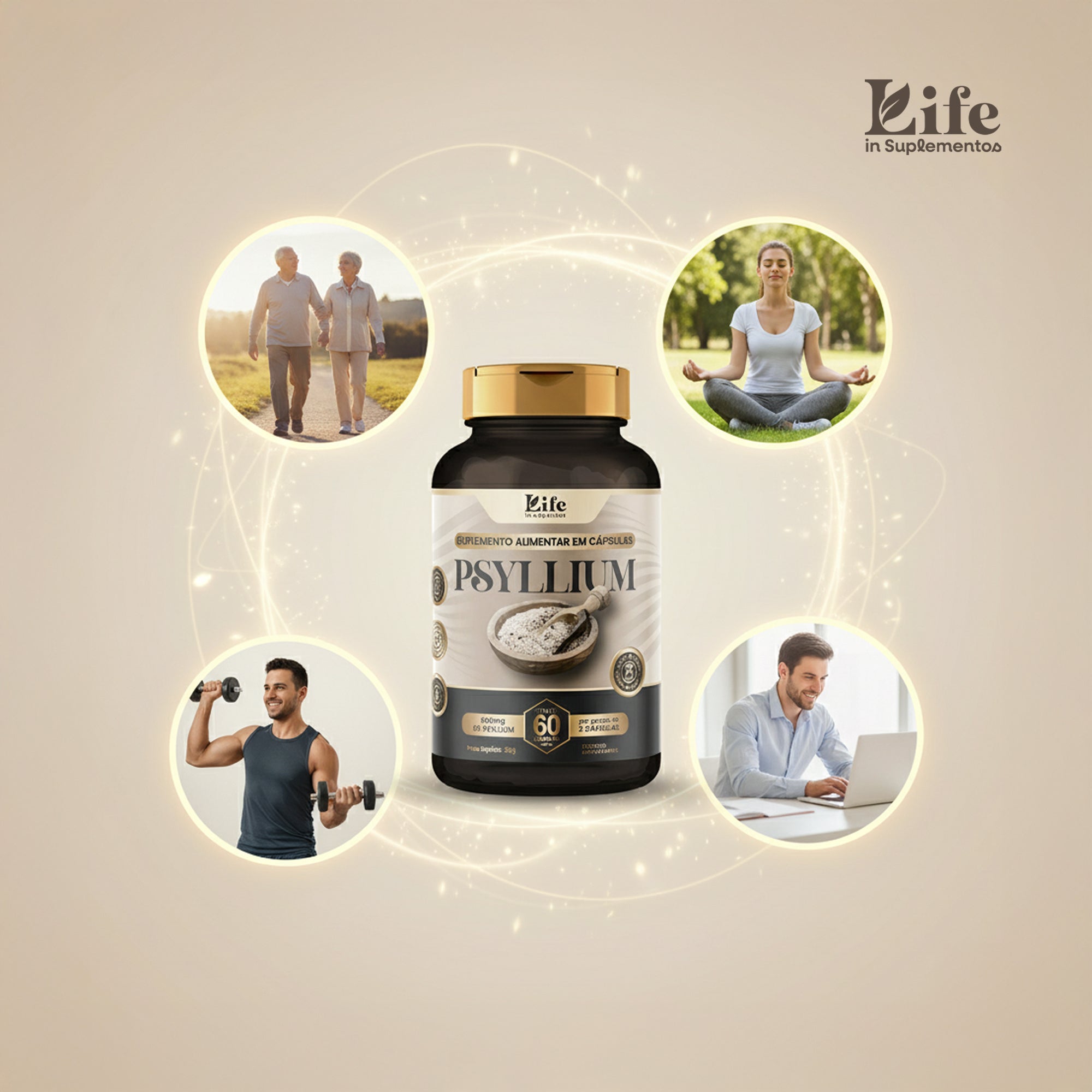 Psyllium Life In - 60 Capsulas | Suplemento para auxilio a Saúde Intestinal e na Saciedade.