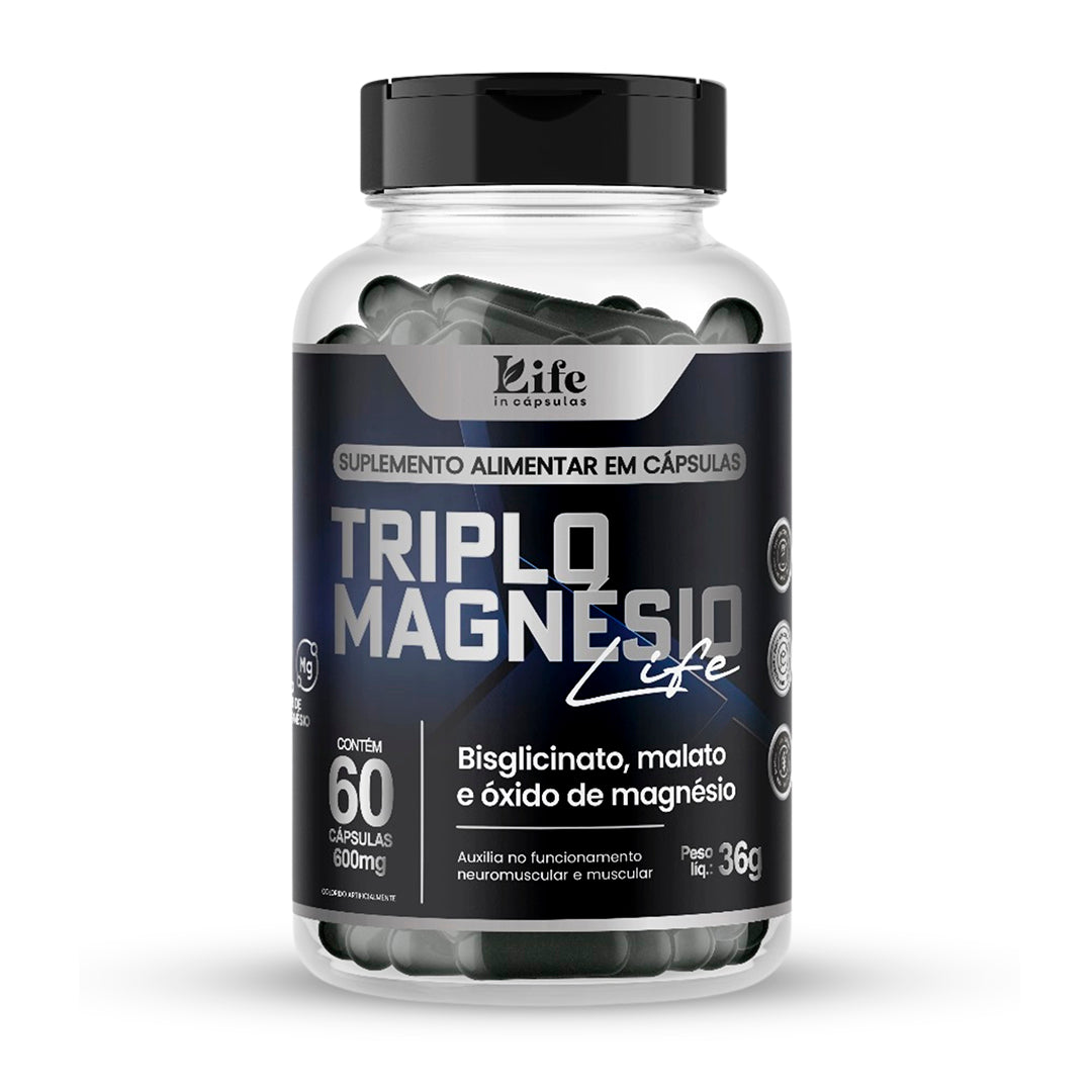 Triplo Magnésio Life In - 60 Capsulas – Vitalidade e Saúde Óssea em Cápsulas.