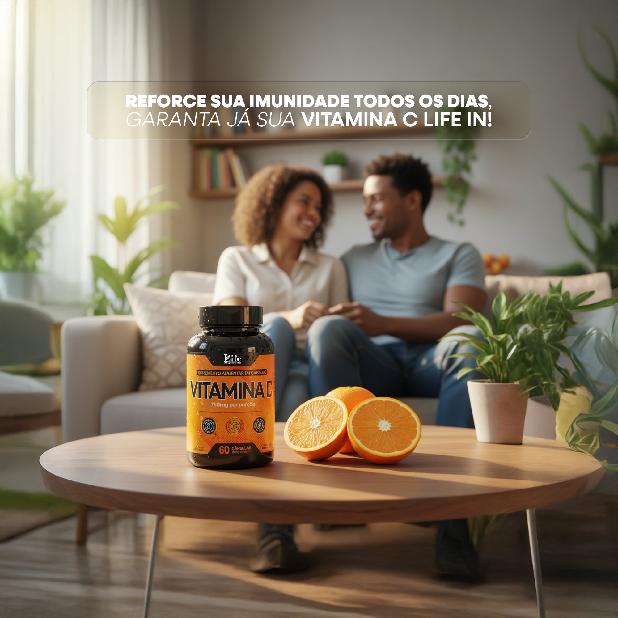 Vitamina C Life In | 750Mg - 60 Capsulas | Suplemento Alimentar para Imunidade e Energia.
