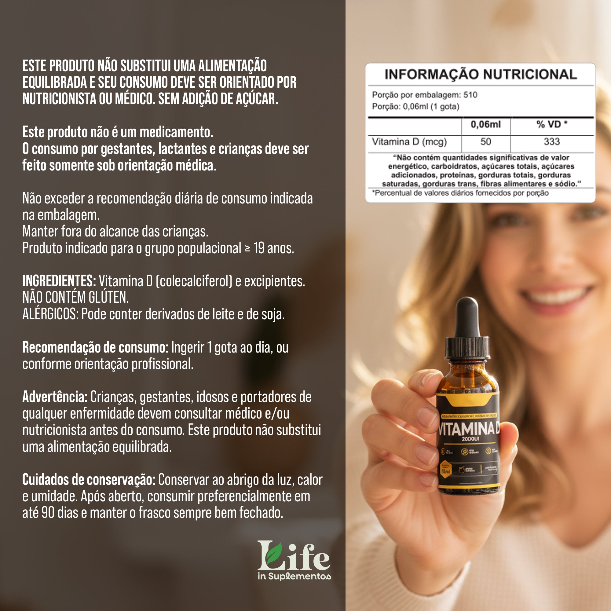 Vitamina D Life In Suplementos - 30 ml | Em gotas para Imunidade, Ossos e Energia