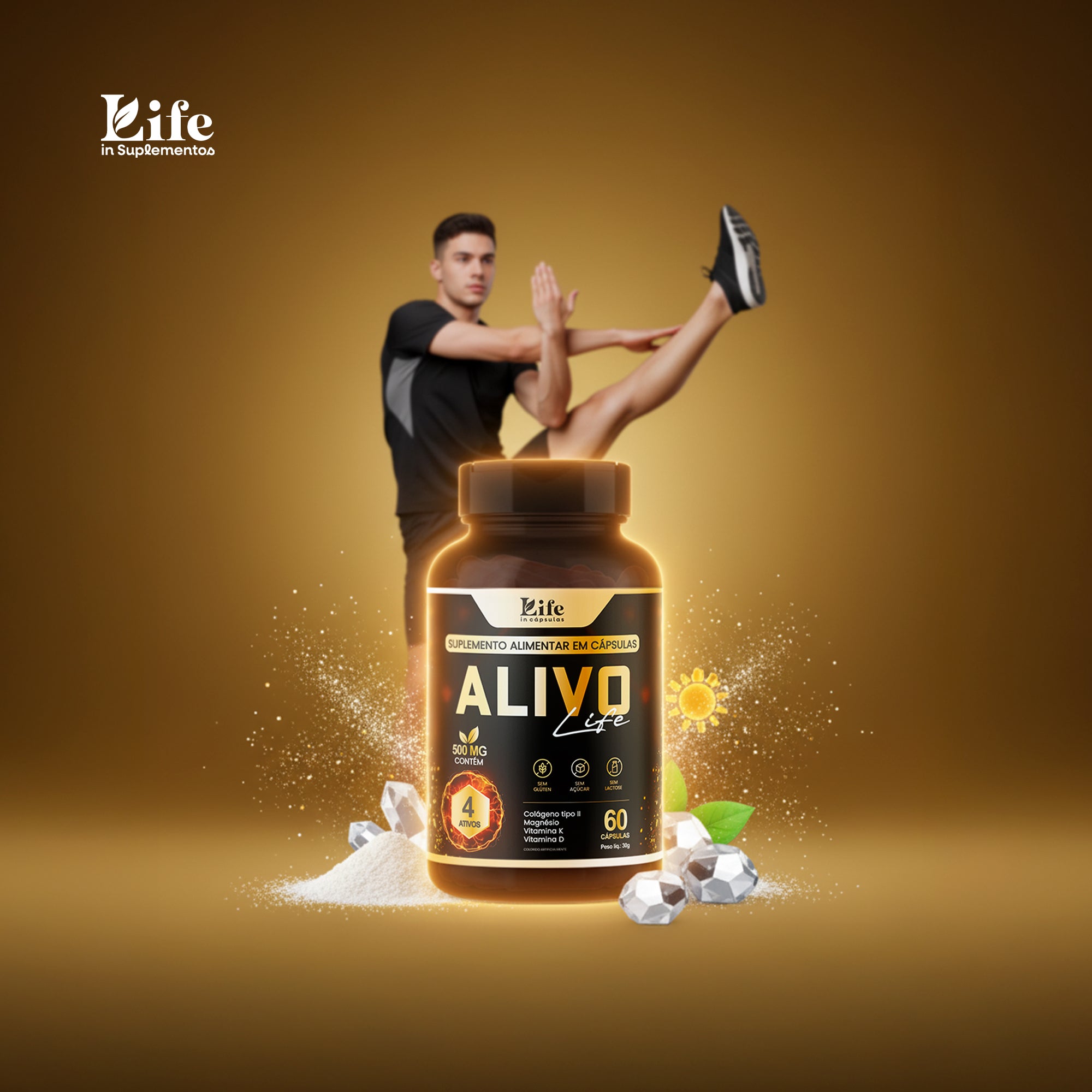 Alivo Life 60 Cápsulas – Saúde das Articulações, Ossos e Mobilidade com Colágeno Tipo II e Magnésio