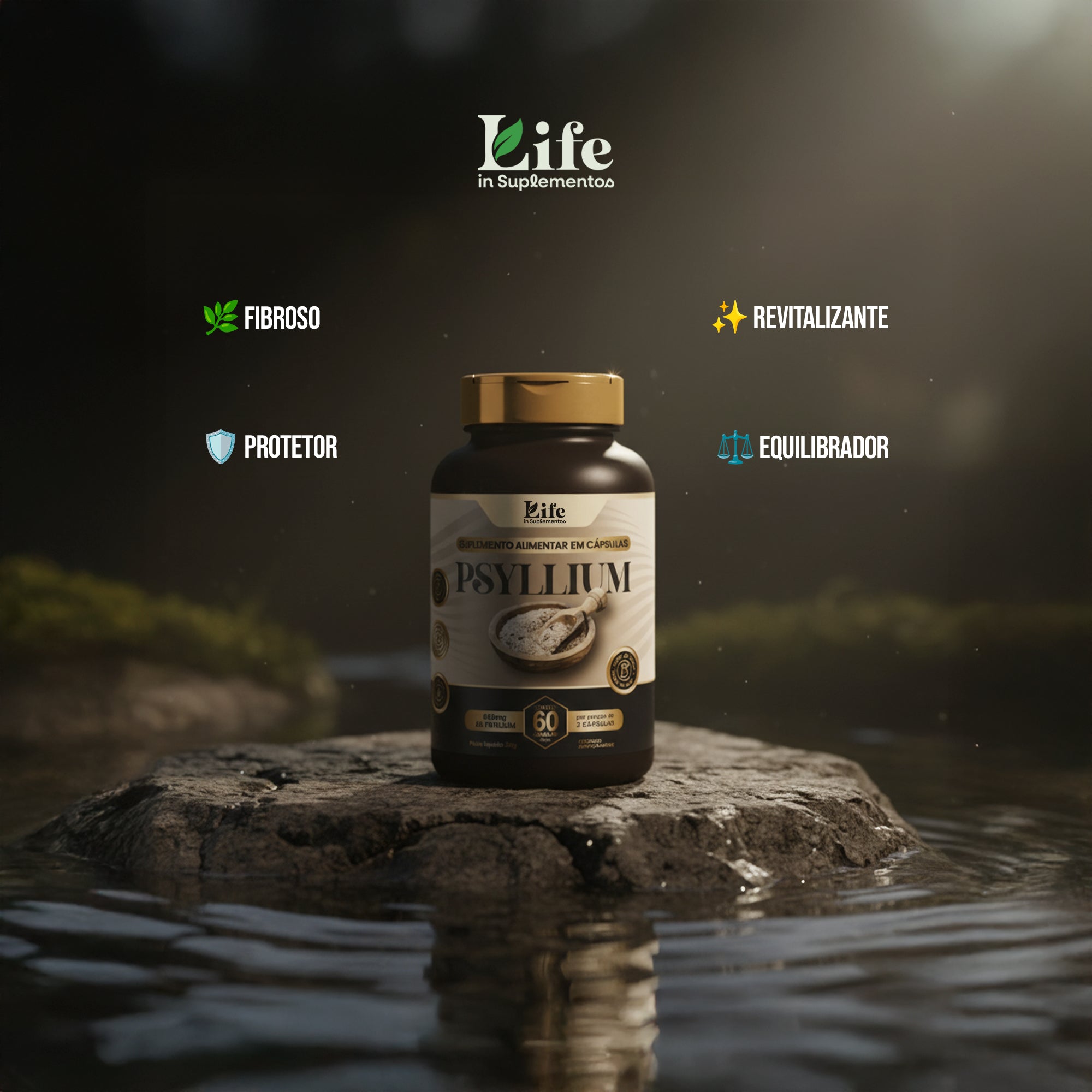 Psyllium Life In - 60 Capsulas | Suplemento para auxilio a Saúde Intestinal e na Saciedade.