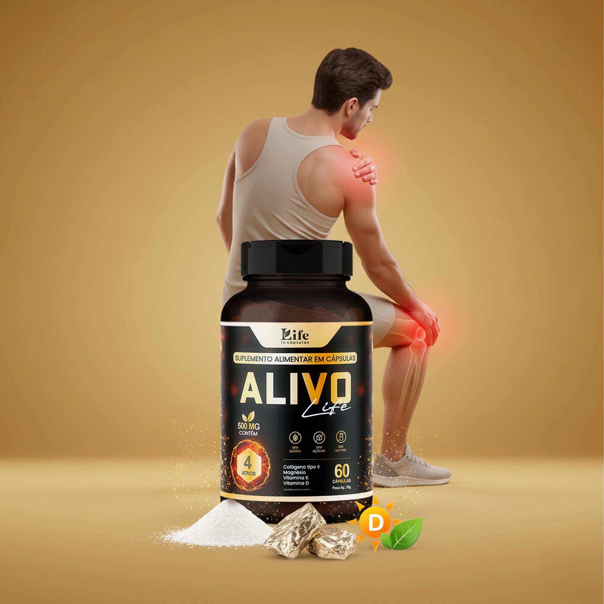 Alivo Life 60 Cápsulas – Saúde das Articulações, Ossos e Mobilidade com Colágeno Tipo II e Magnésio