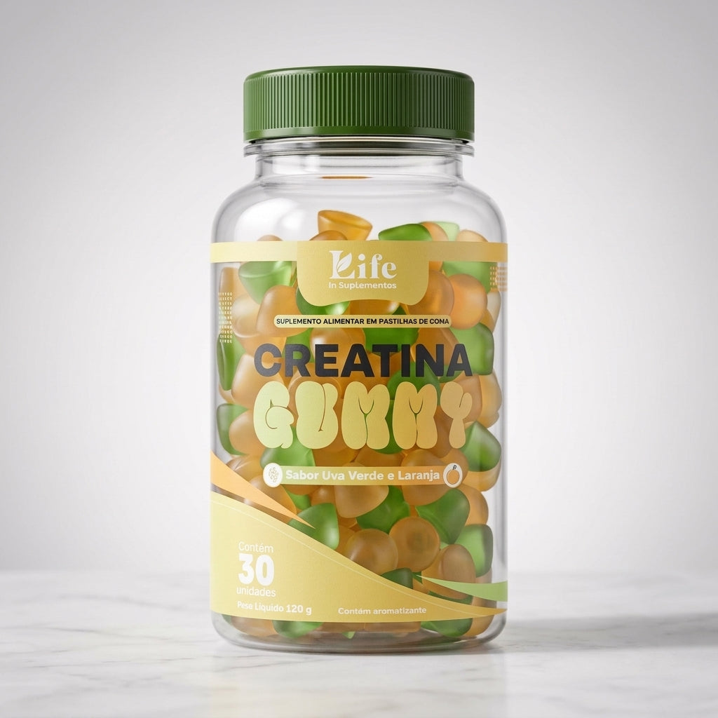 Creatina Gummy LifeIn | Pastilhas de Goma Sabor Uva Verde e Laranja | 30 Unidades