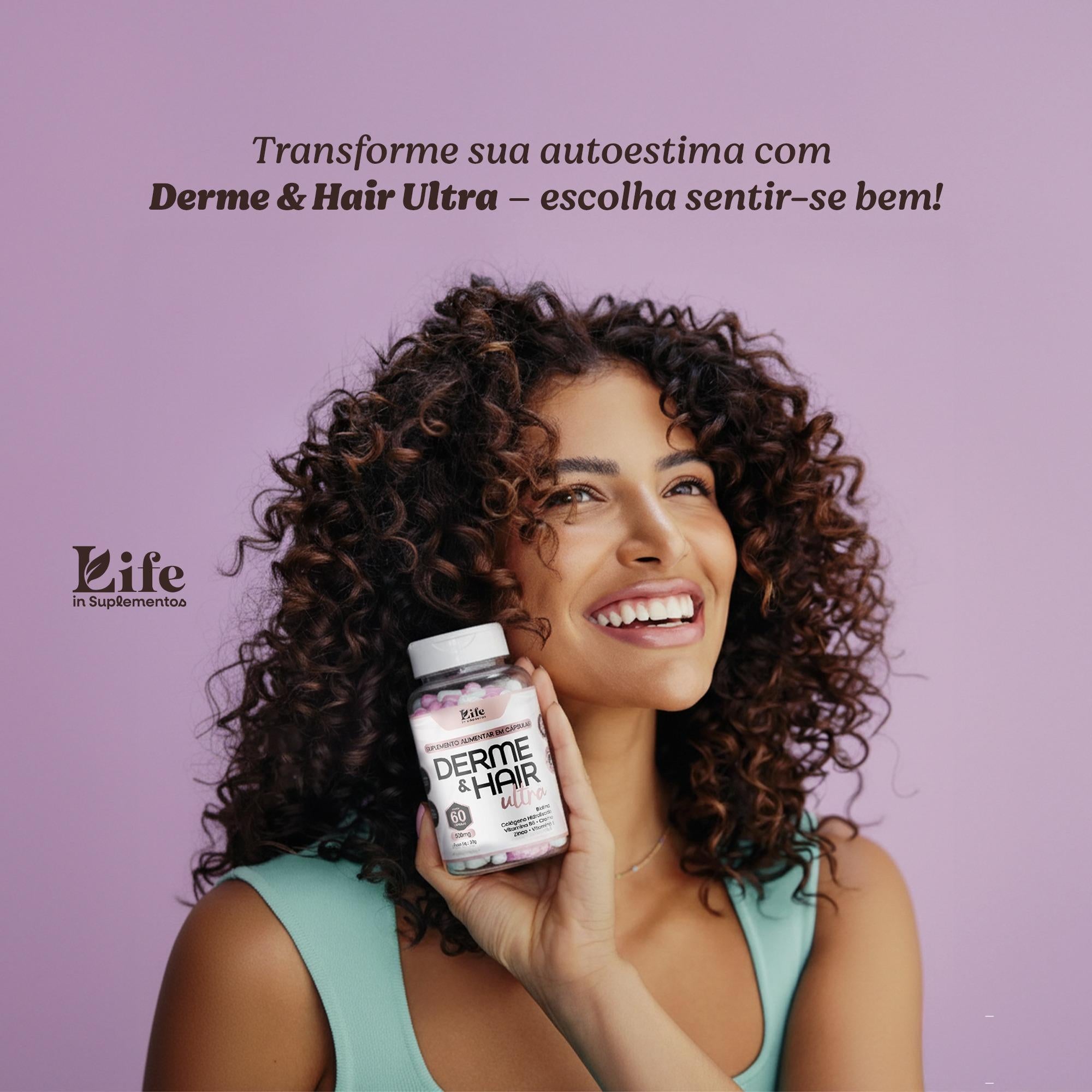 Derme & Hair Ultra 60 Cápsulas – Biotina, Colágeno, Zinco e Vitaminas para Cabelos e Unhas Fortes