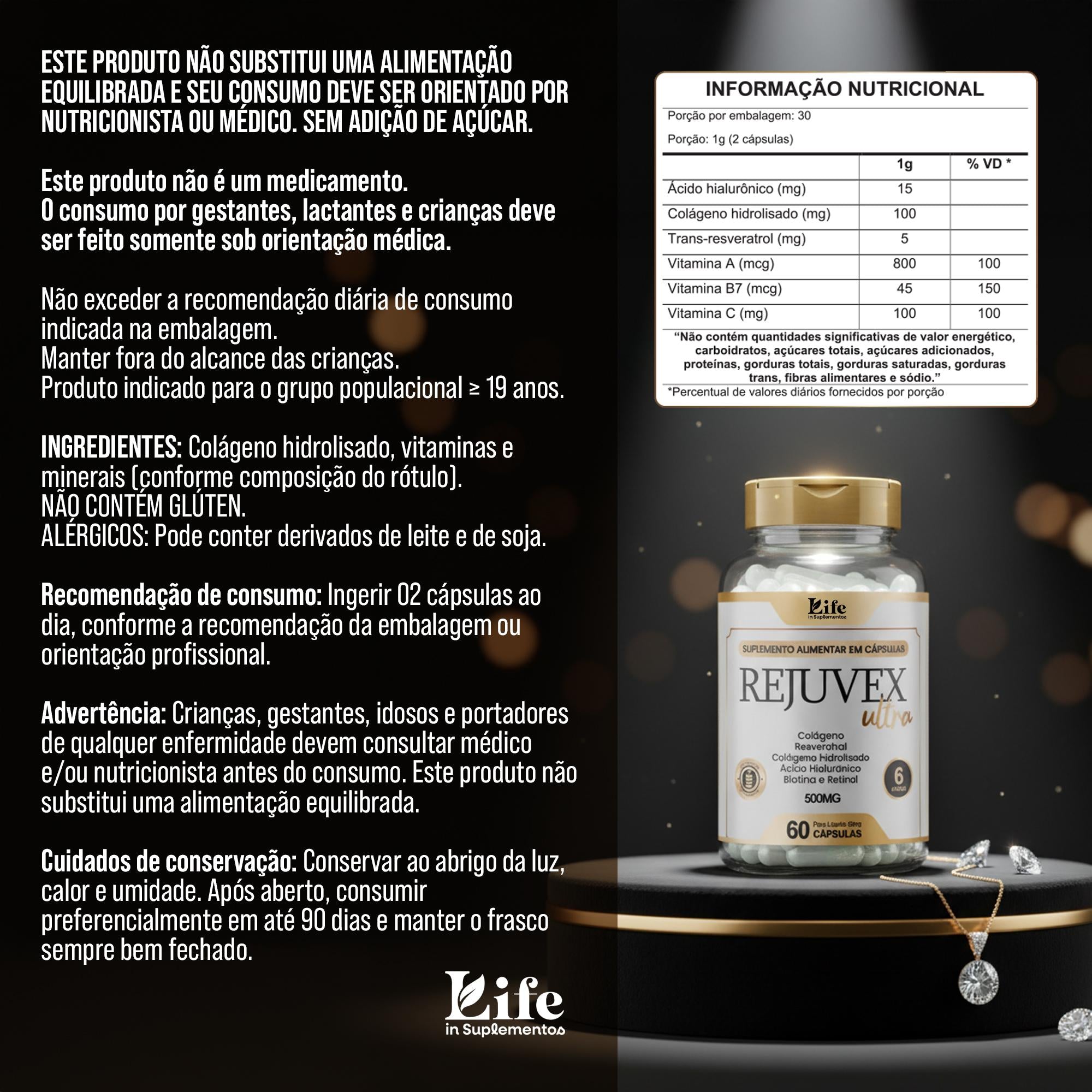 Rejuvex Ultra - 60 Capsulas - Colágeno + Ácido Hialurônico | Pele Firme e Saudável