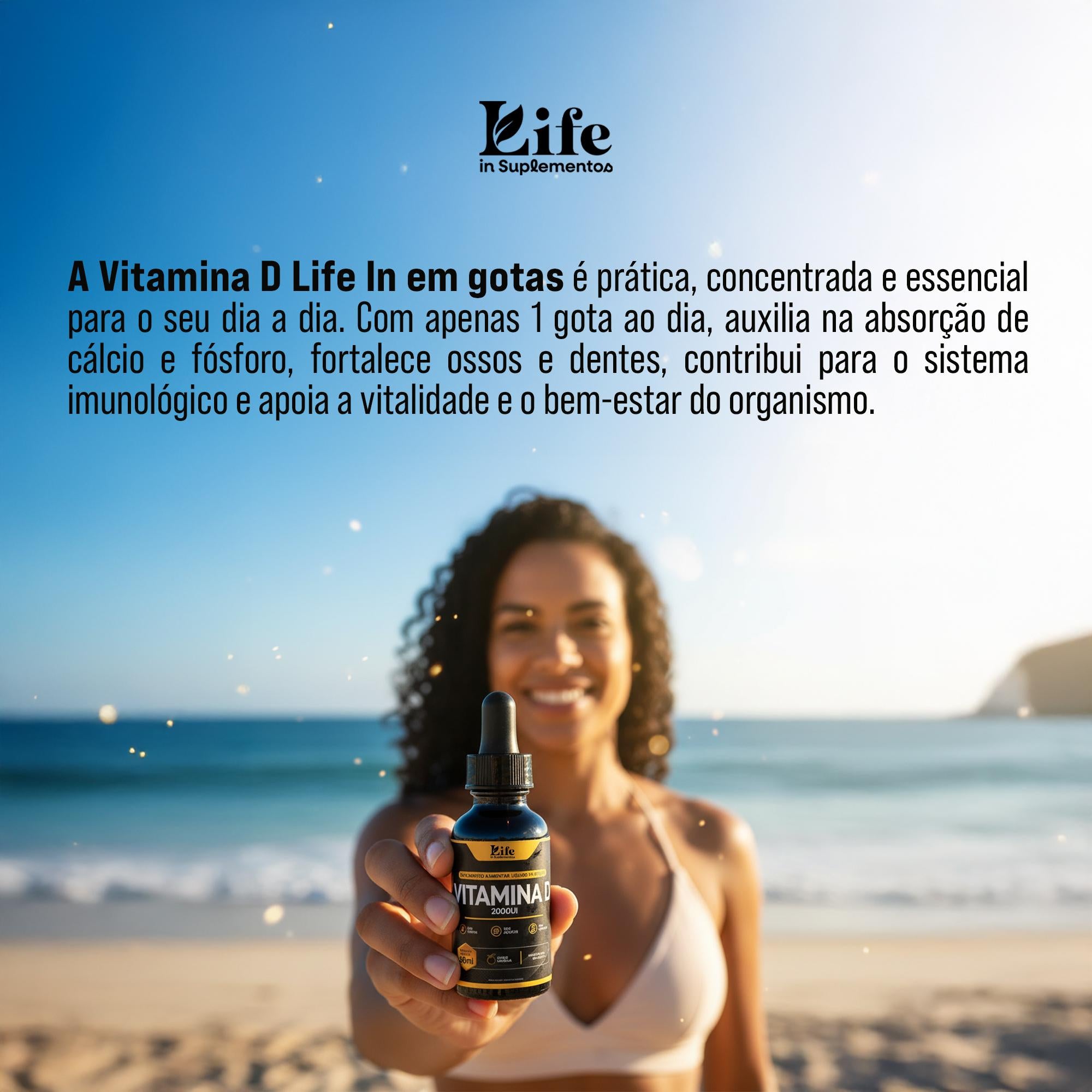 Vitamina D Suplemento Alimentar Life In Cápsulas - 30 ml | Em gotas para Imunidade, Ossos e Energia