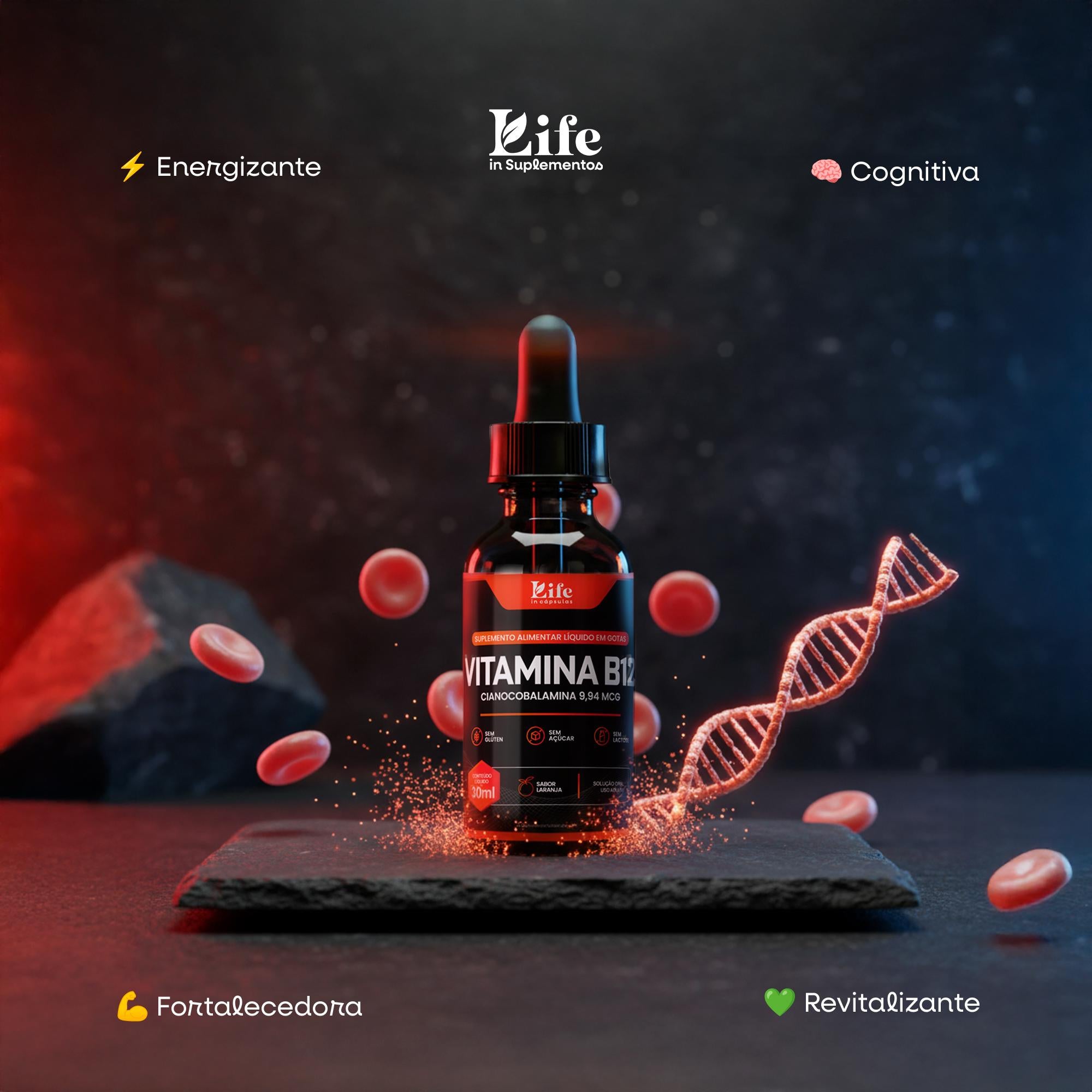 Vitamina B12 Gotas Life In | Energia em Gotas | 30ml Sabor Laranja