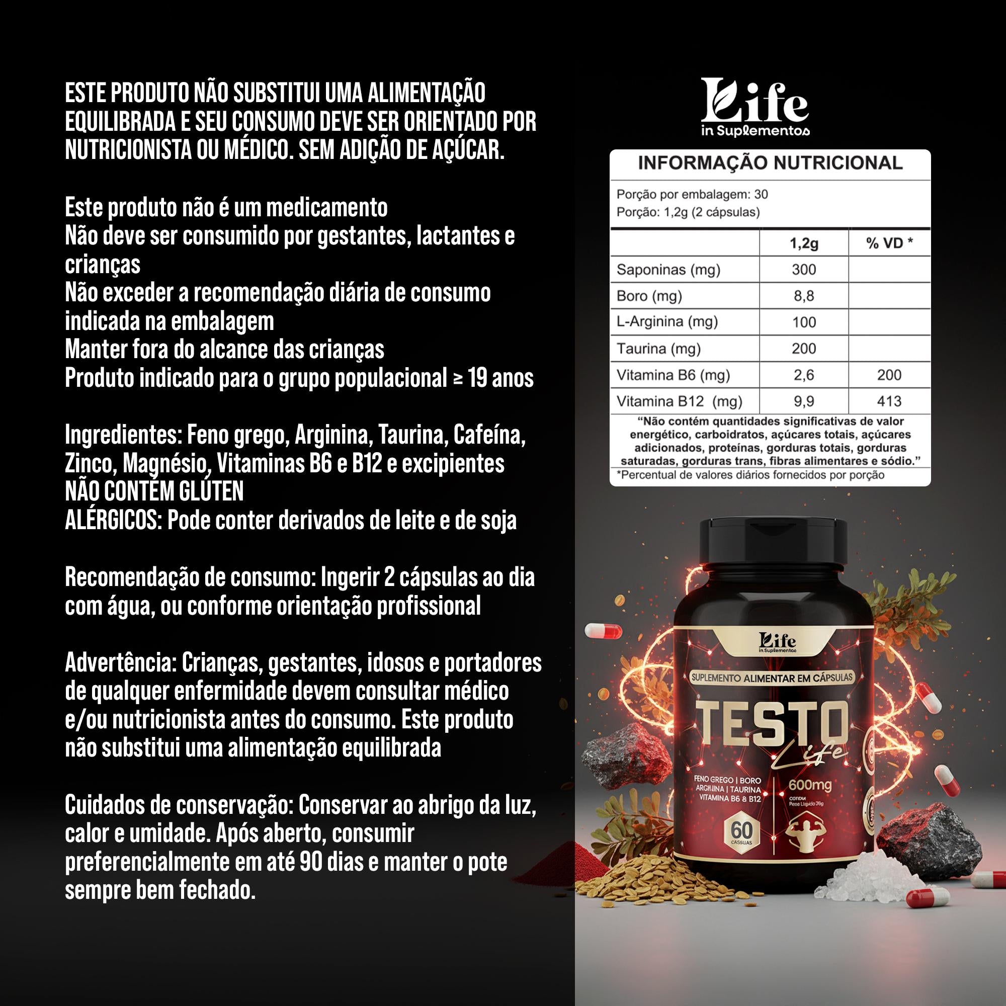 TestoLife 60 Cápsulas Cada – Força, Desempenho e Vitalidade.