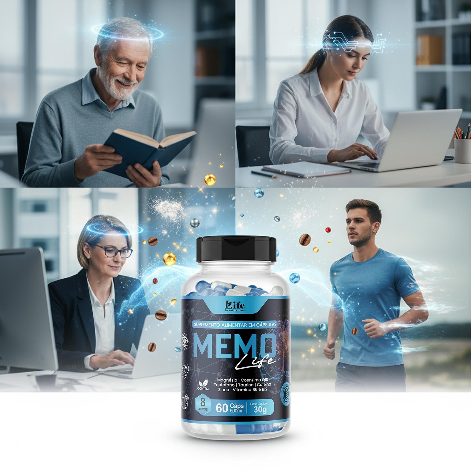 Memo Life 60 Cápsulas – Memória, Energia, Clareza Mental, Concentração, Disposição.