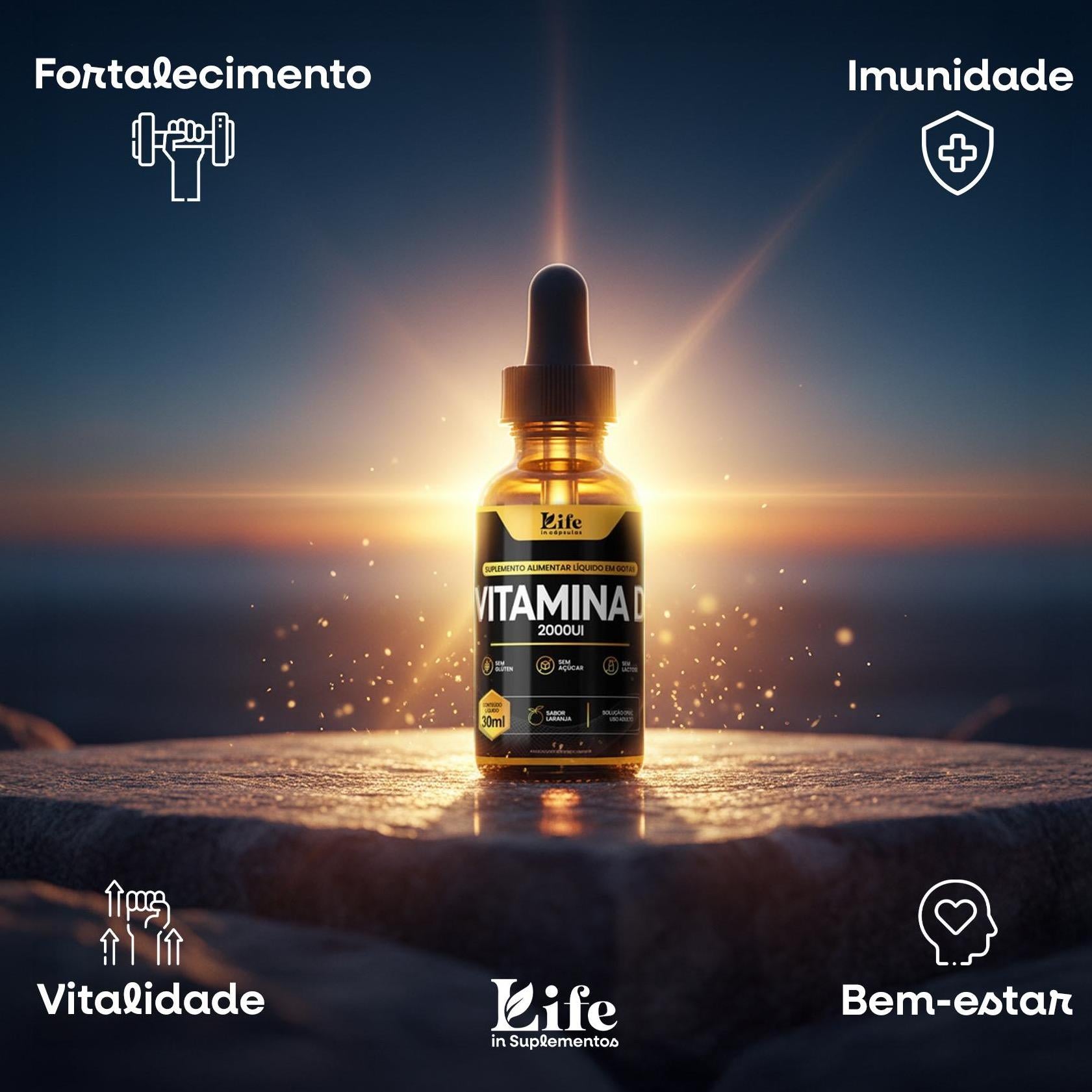 Vitamina D Suplemento Alimentar Life In Cápsulas - 30 ml | Em gotas para Imunidade, Ossos e Energia