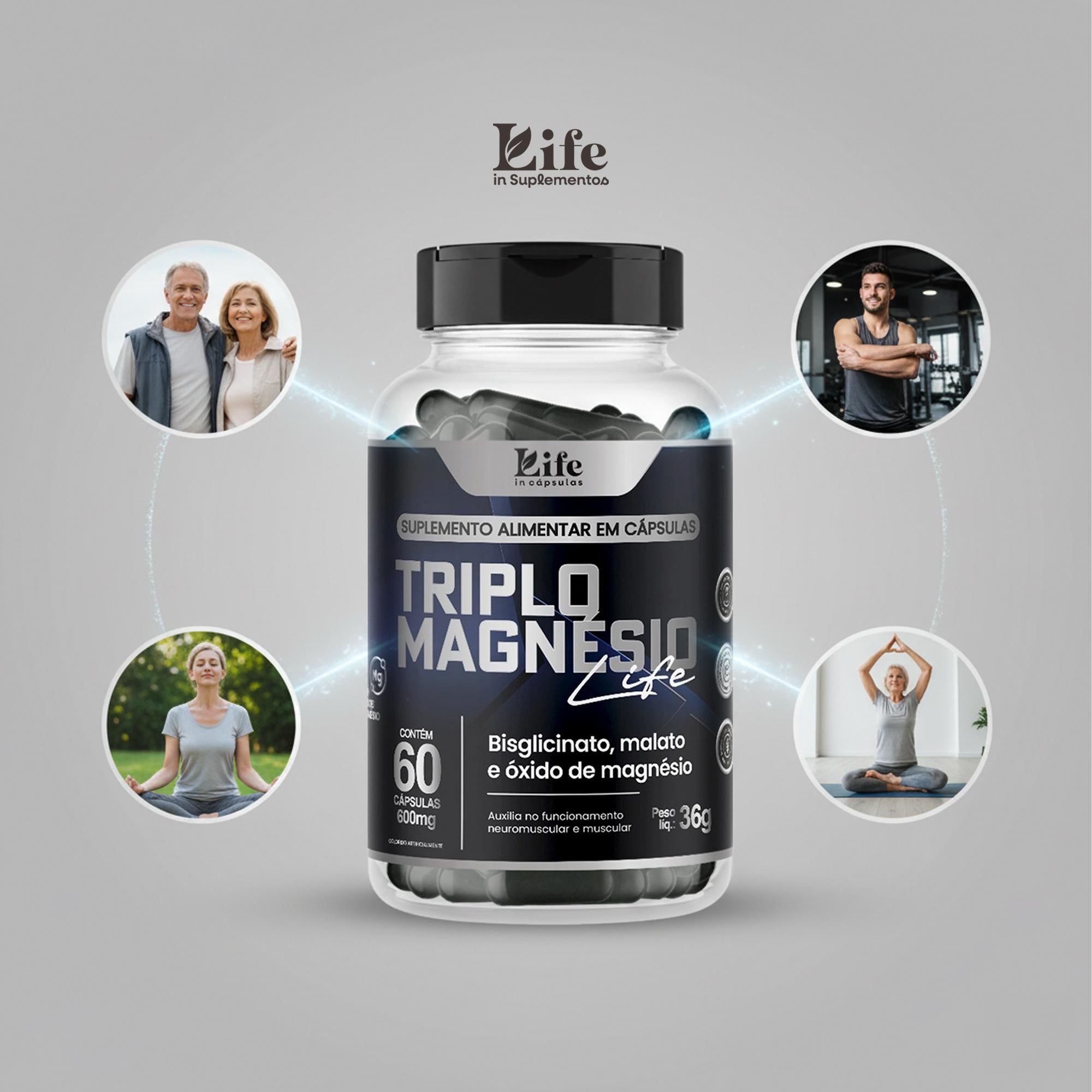 Triplo Magnésio Life In - 60 Cápsulas – Vitalidade, Energia e Combate a Fadiga.