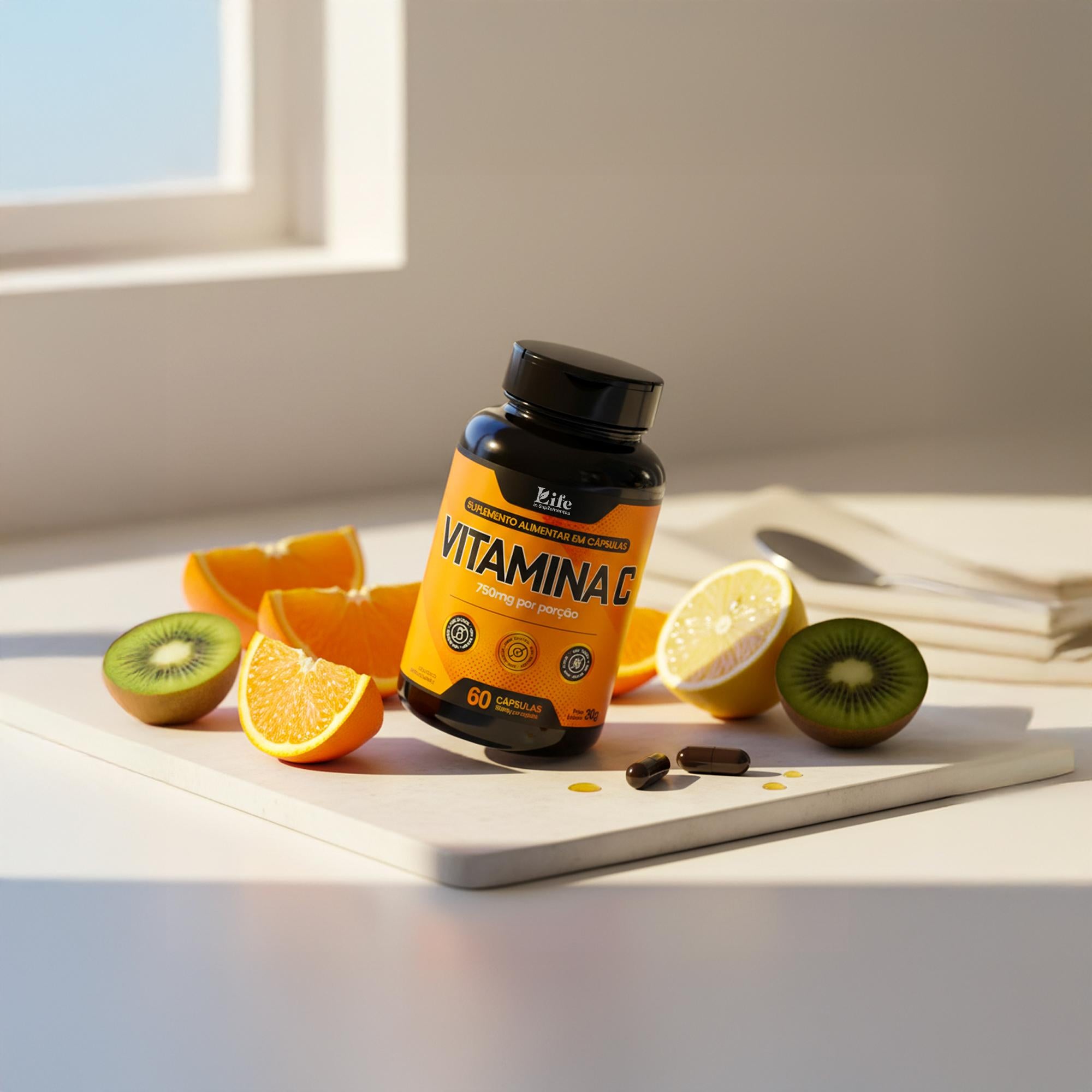 Vitamina C Life In | 750Mg - 60 Cápsulas | Suplemento Alimentar  para Imunidade e Energia.