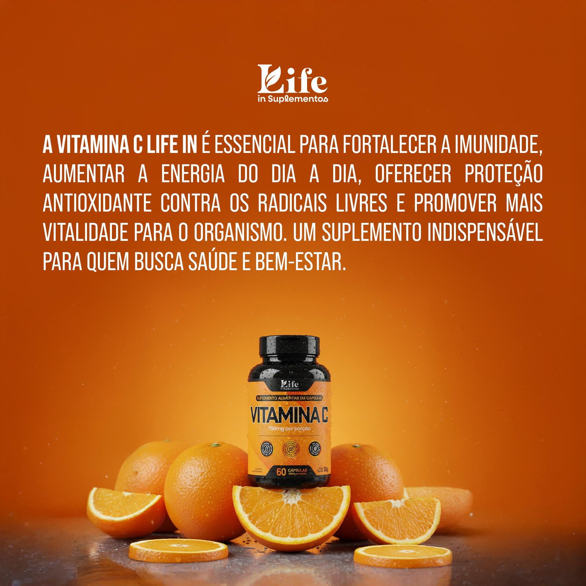 Vitamina C Life In | 750Mg - 60 Cápsulas | Suplemento Alimentar  para Imunidade e Energia.