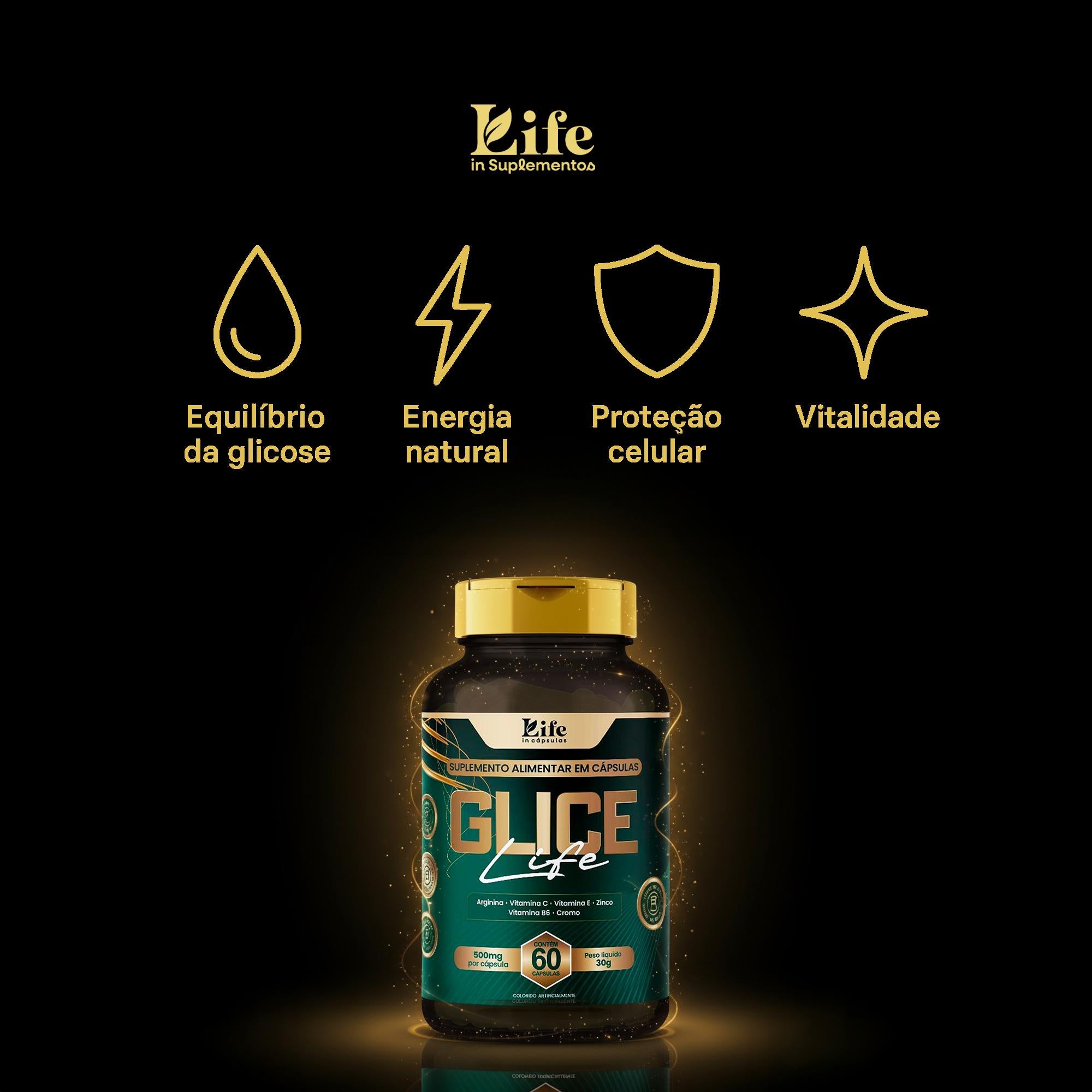 Glice Life - 60 Capsulas Suplemento Alimentar Life In Cápsulas – Auxílio ao Metabolismo, Energia e Bem-Estar Diário