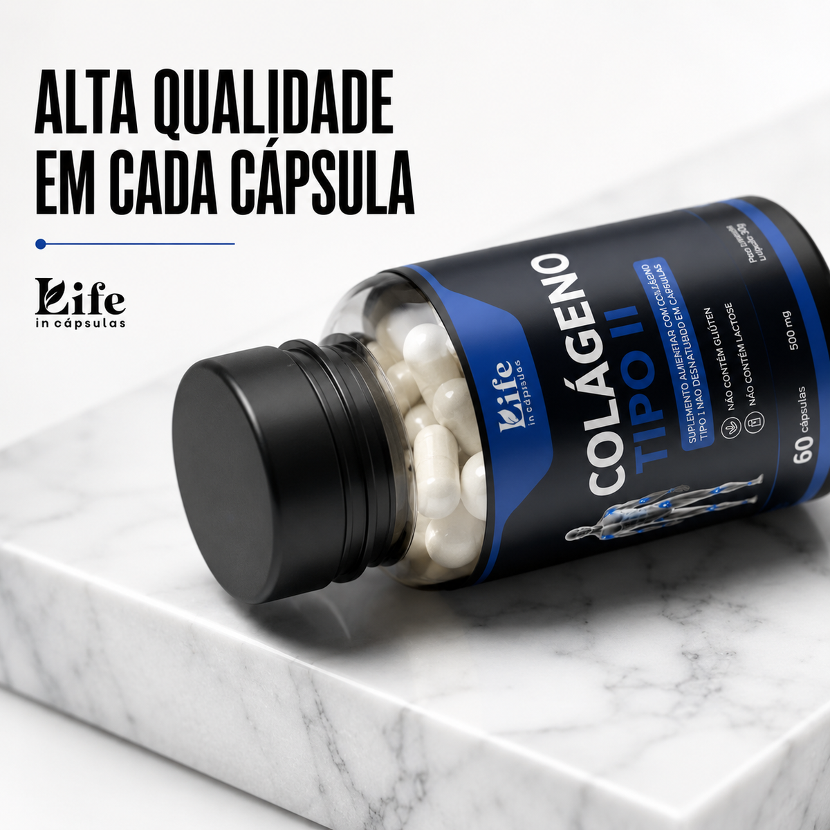 Colágeno Tipo II Premium 500mg - 60 Cápsulas | Life in Cápsulas