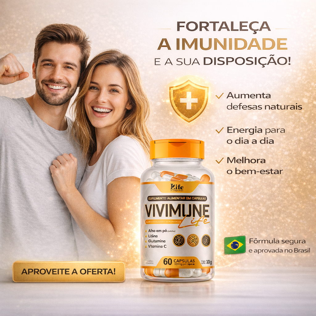 Vivimune Life 500mg – 60 Cápsulas | Suplemento Alimentar com Alho, Lisina, Glutamina e Vitamina C para Imunidade