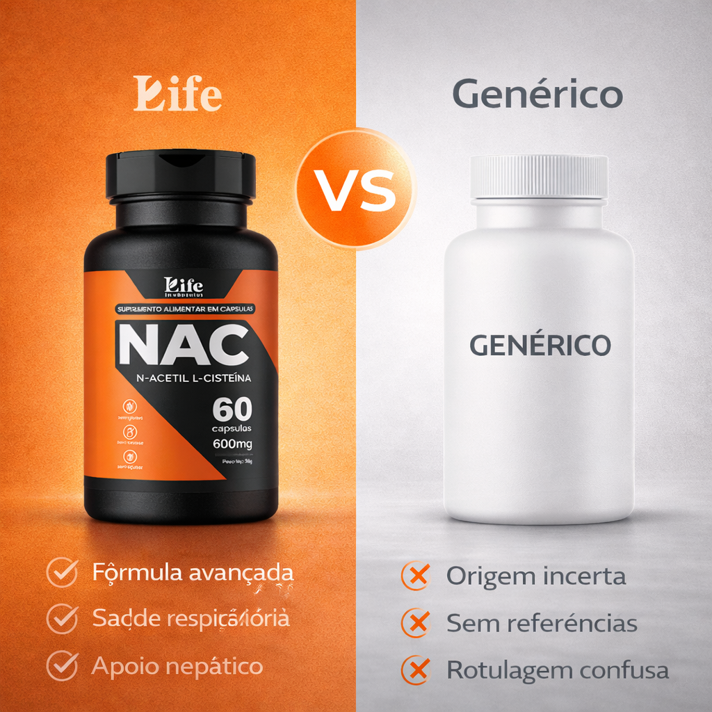 NAC N-Acetil L-Cisteína 600mg Life in Cápsulas – 60 Cápsulas | Suplemento Alimentar Antioxidante, Sem Glúten e Sem Lactose