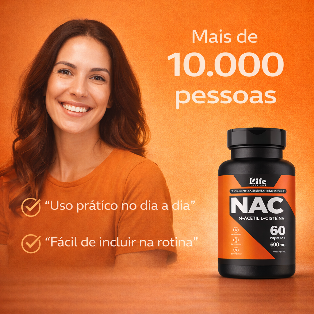 NAC N-Acetil L-Cisteína 600mg Life in Cápsulas – 60 Cápsulas | Suplemento Alimentar Antioxidante, Sem Glúten e Sem Lactose