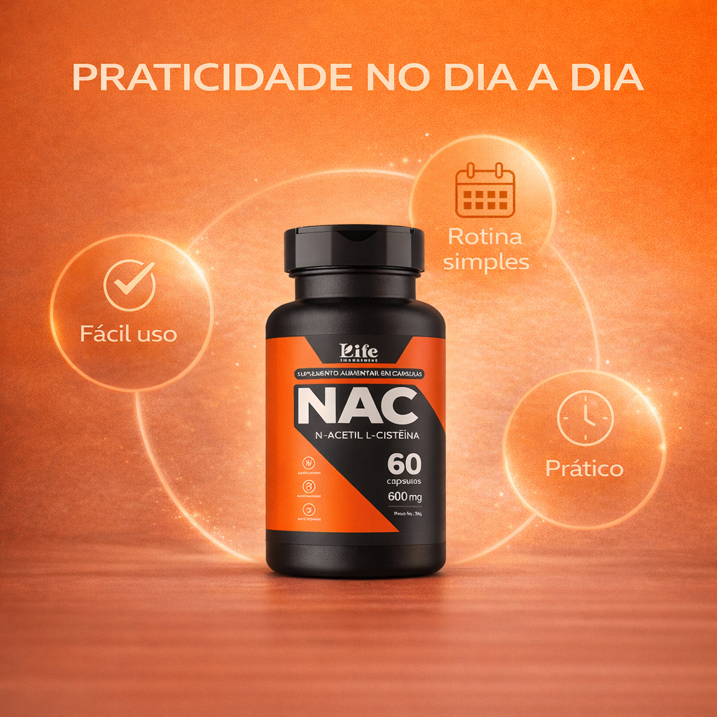 NAC N-Acetil L-Cisteína 600mg Life in Cápsulas – 60 Cápsulas | Suplemento Alimentar Antioxidante, Sem Glúten e Sem Lactose