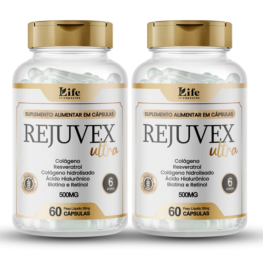 Kit 2 Rejuvex Kit 2 Rejuvex Ultra  Colágeno, Resveratrol, Ácido Hialurônico, Biotina e Retinol – 120 Cápsulas