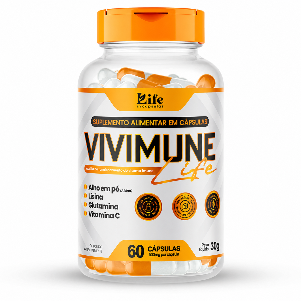 Vivimune Life 500mg – 60 Cápsulas | Suplemento Alimentar com Alho, Lisina, Glutamina e Vitamina C para Imunidade