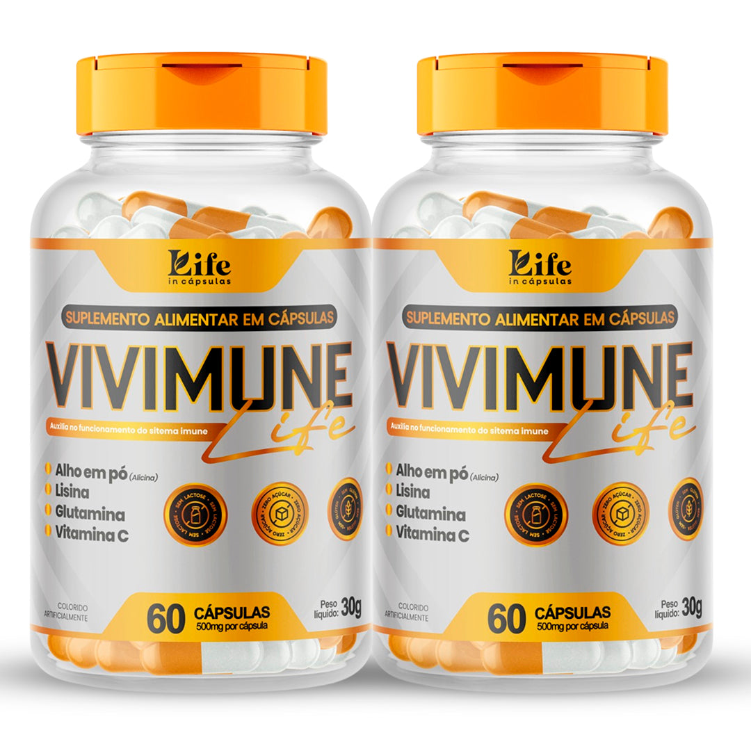 Vivimune Life 500mg – 60 Cápsulas | Suplemento Alimentar com Alho, Lisina, Glutamina e Vitamina C para Imunidade