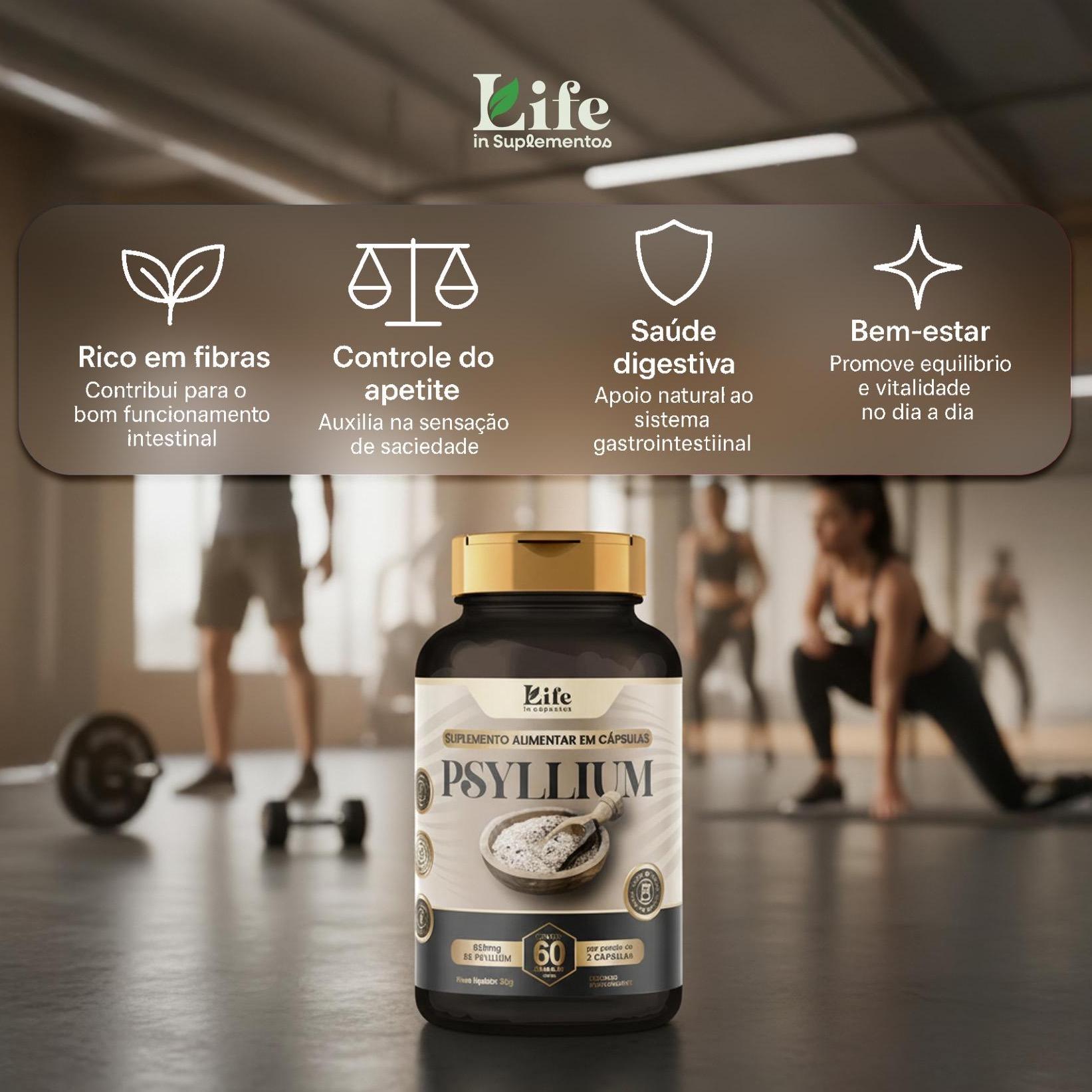Psyllium Life In - 60 Cápsulas - Suplemento Alimentar Life In Cápsulas | Auxilio a Saúde Intestinal e a Saciedade