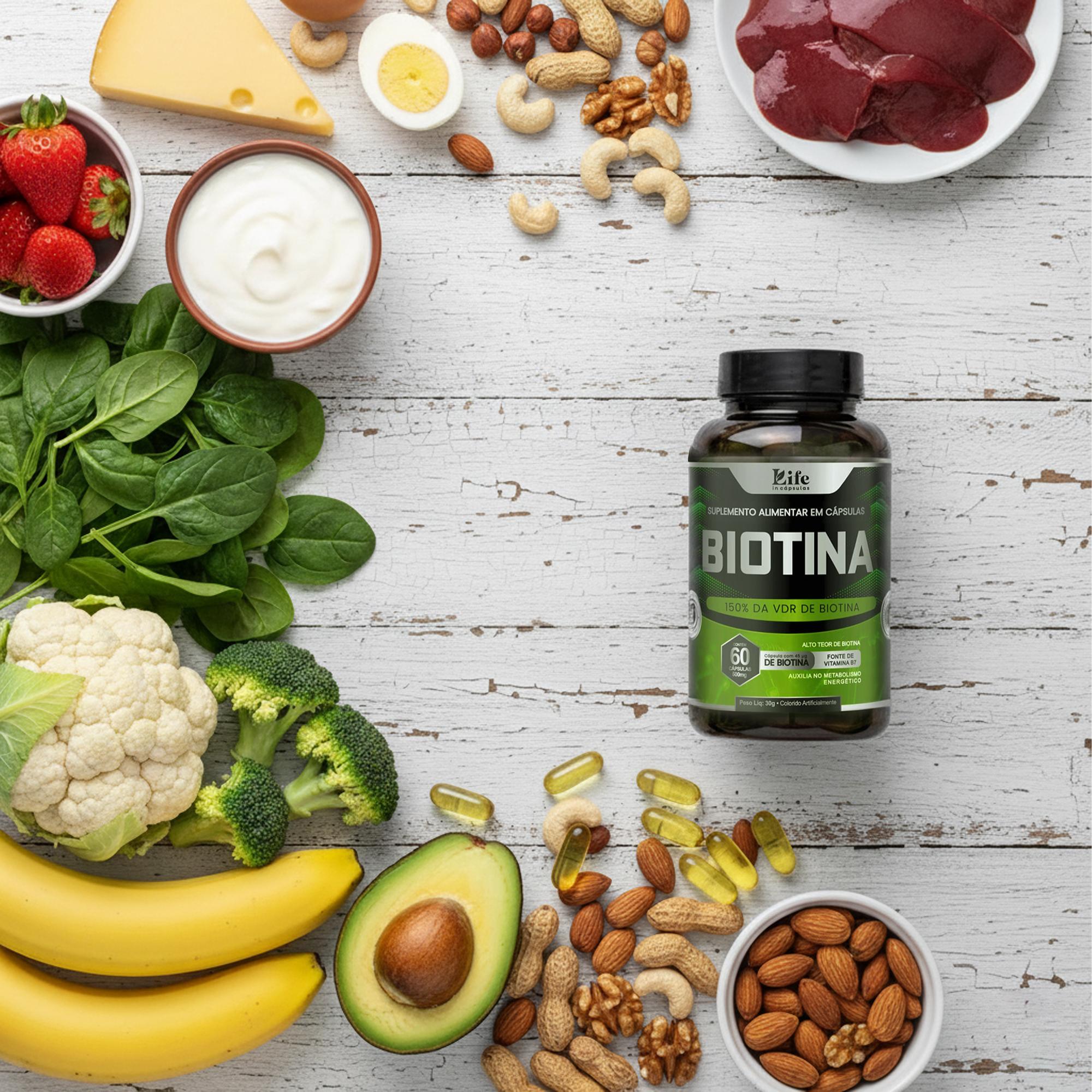 Biotina - 60 Cápsulas - Suplemento Alimentar Life In Cápsulas - Para Cabelos, Unhas e Pele