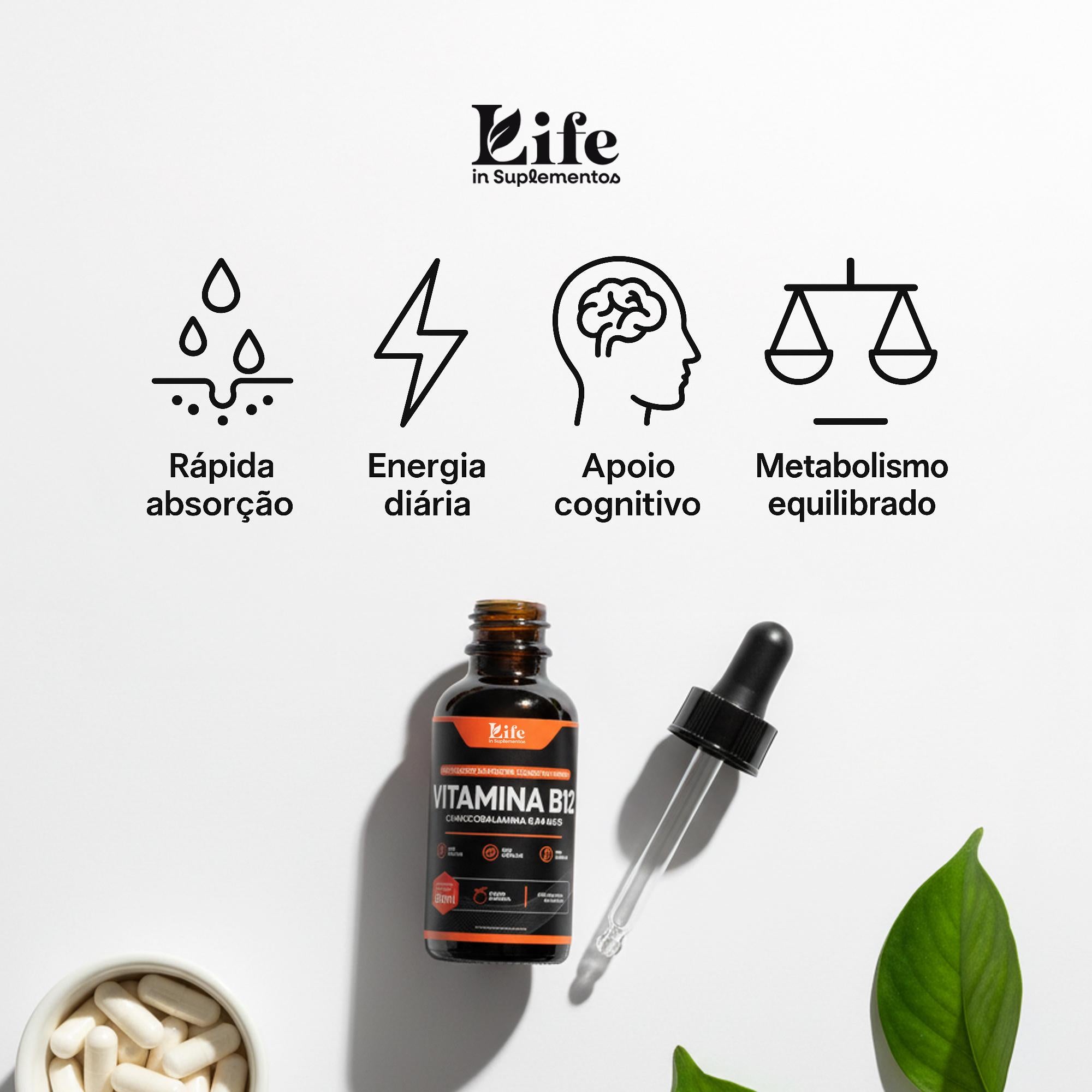 Vitamina B12 Gotas Life In | Energia em Gotas | 30ml Sabor Laranja