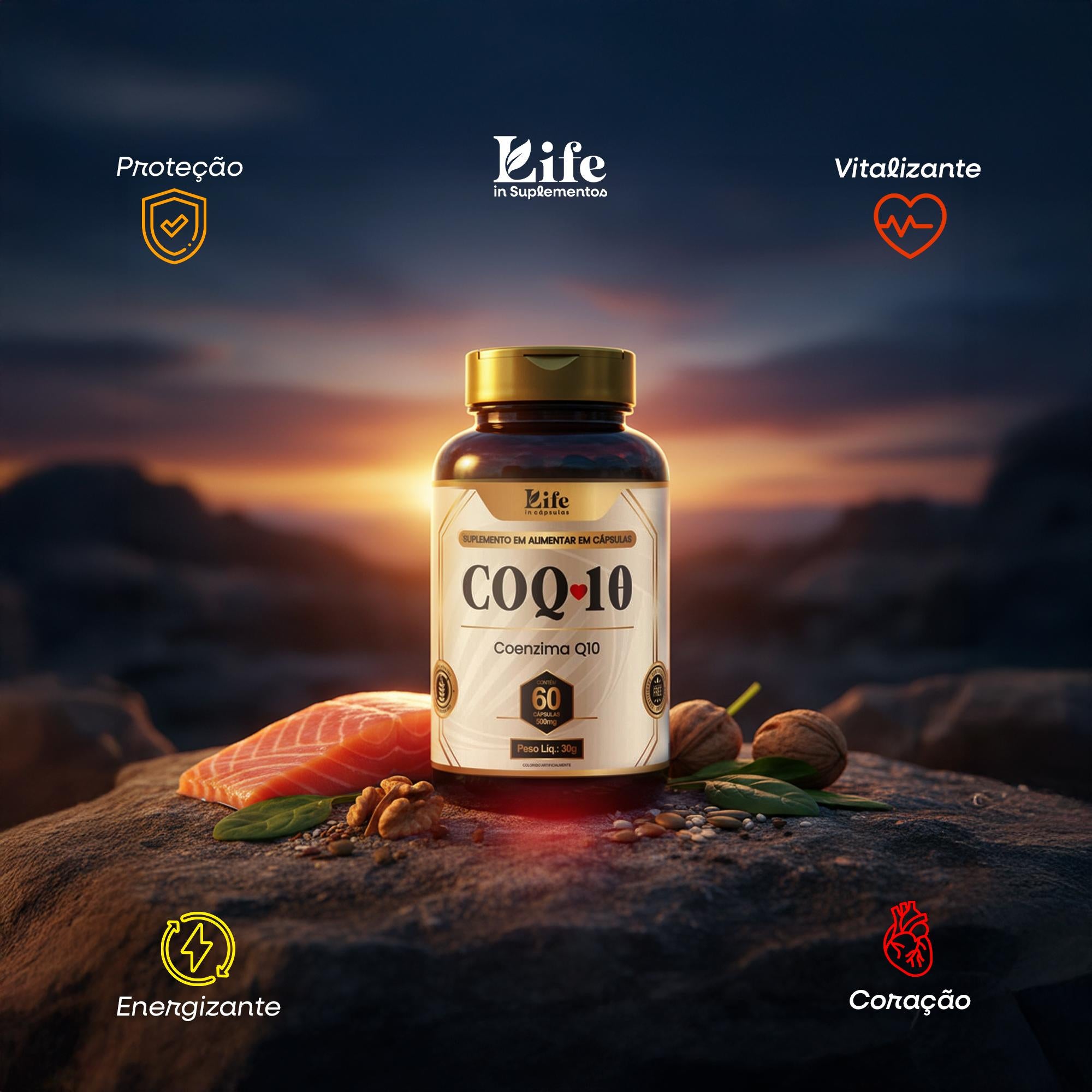 Coenzima Q10 - 60 Capsulas | Suplemento Alimentar Para Energia, Disposição e Coração.