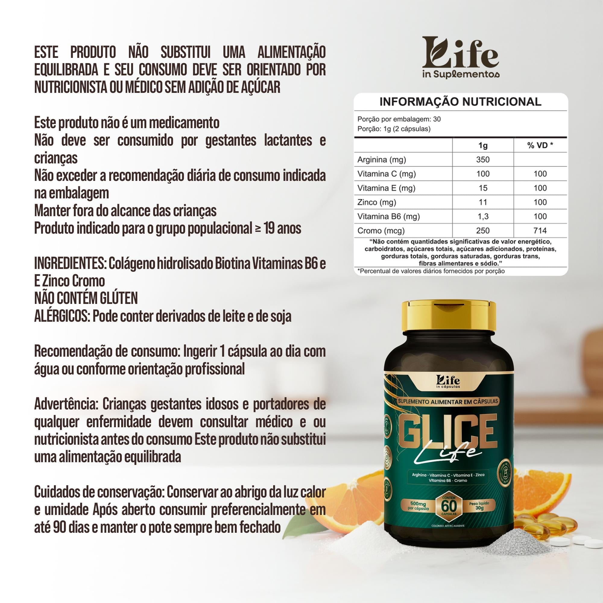 Glice Life - 60 Capsulas Suplemento Alimentar Life In Cápsulas – Auxílio ao Metabolismo, Energia e Bem-Estar Diário
