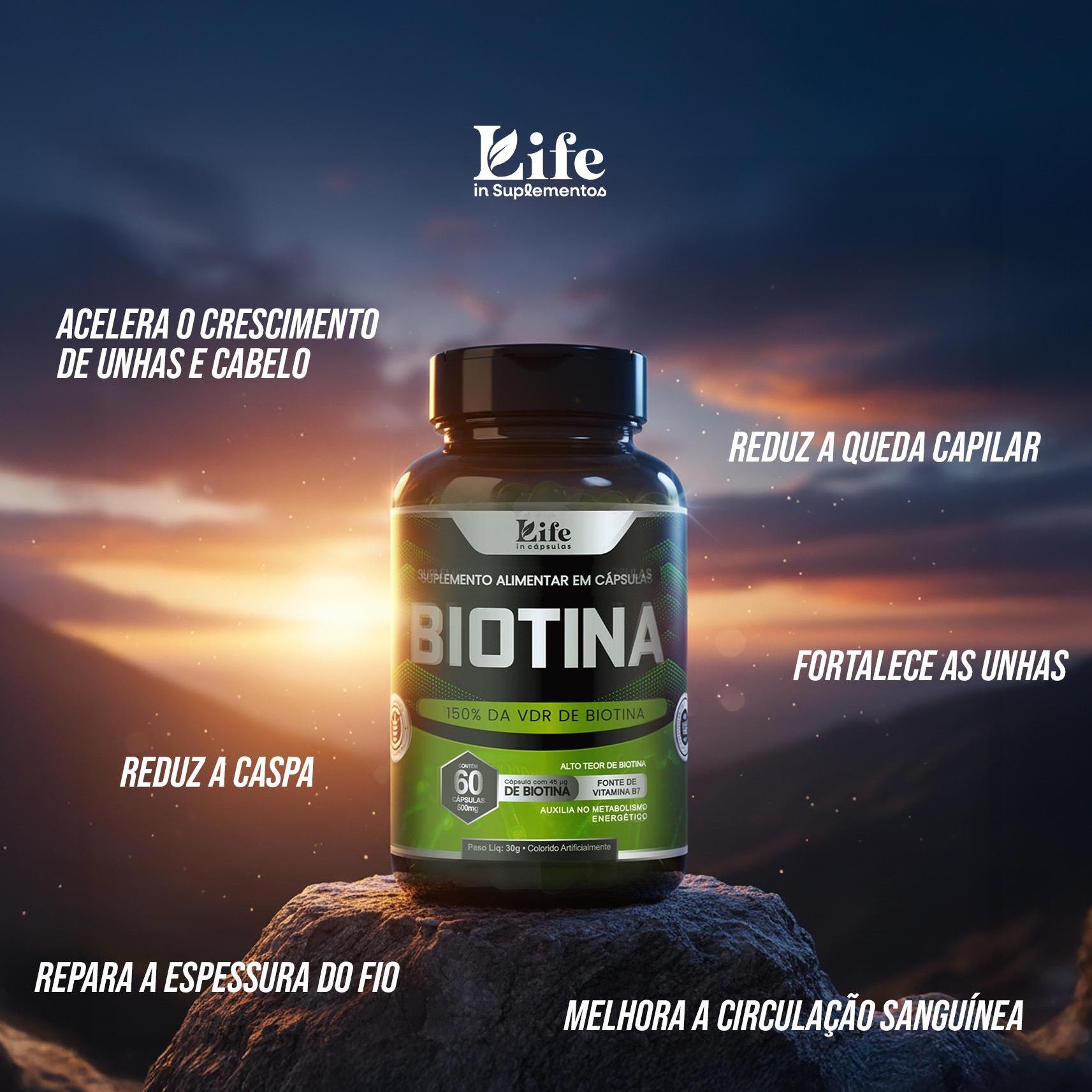 Biotina - 60 Cápsulas - Suplemento Alimentar Life In Cápsulas - Para Cabelos, Unhas e Pele