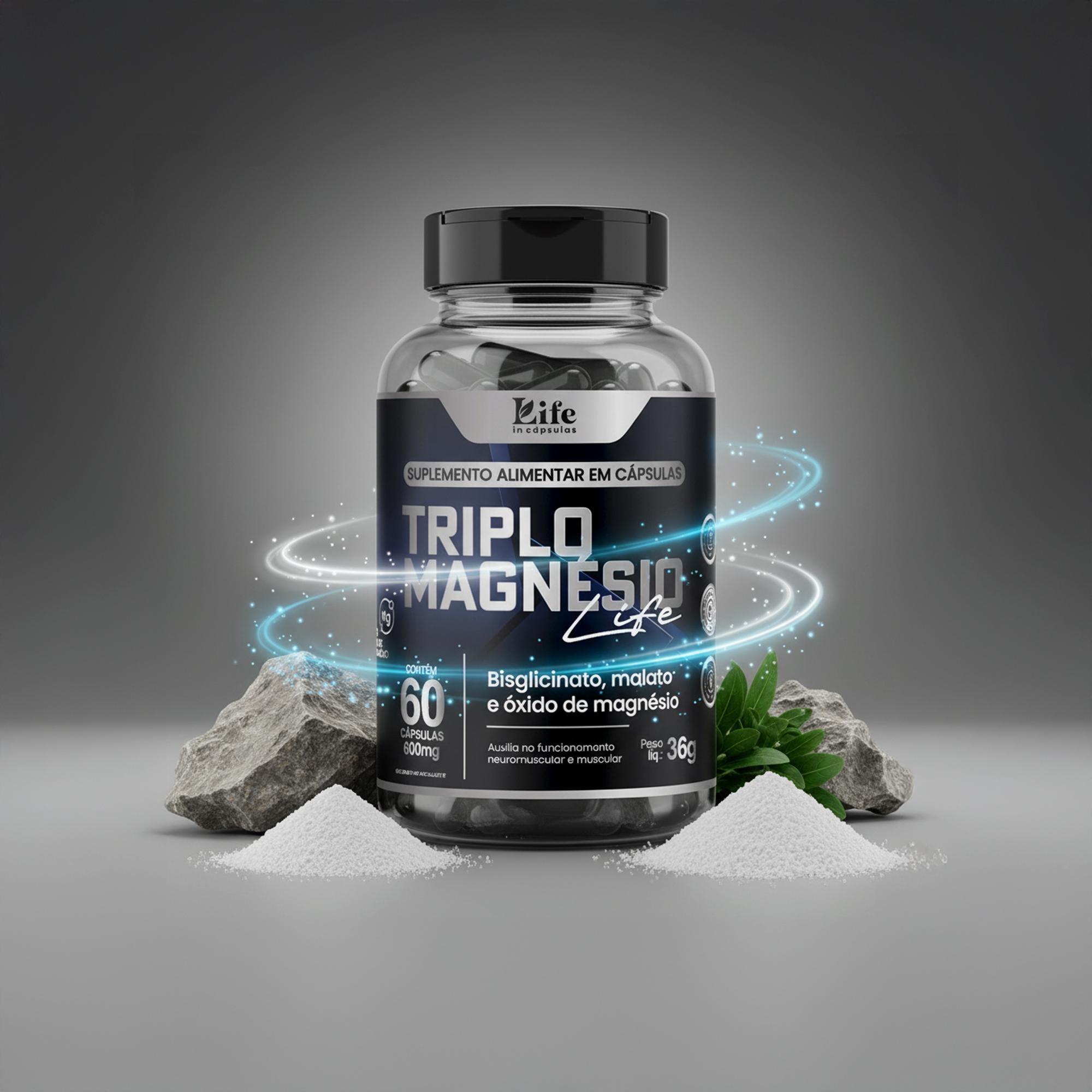 Triplo Magnésio Life In - 60 Cápsulas – Vitalidade, Energia e Combate a Fadiga.