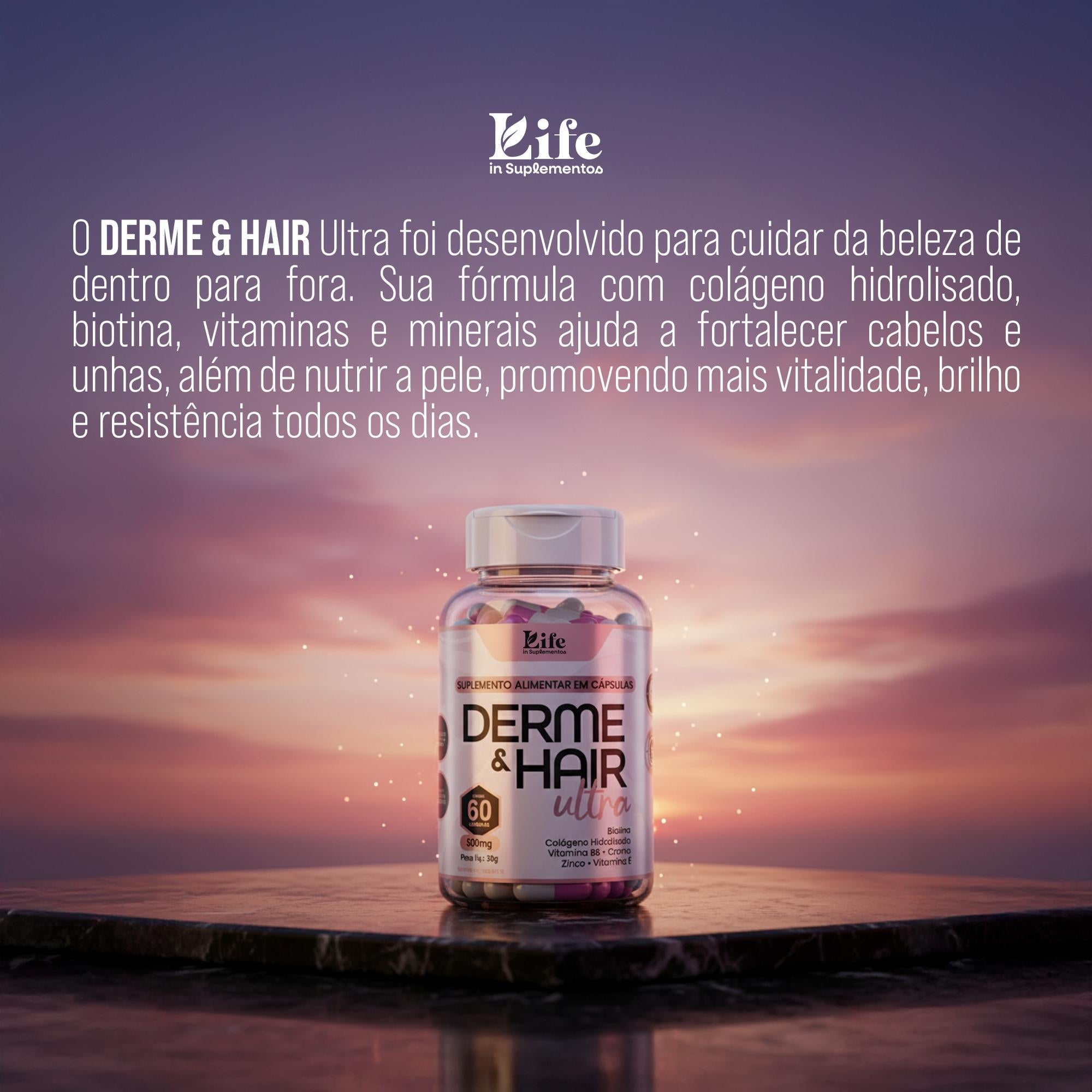 Derme & Hair Ultra 60 Cápsulas – Biotina, Colágeno, Zinco e Vitaminas para Cabelos e Unhas Fortes